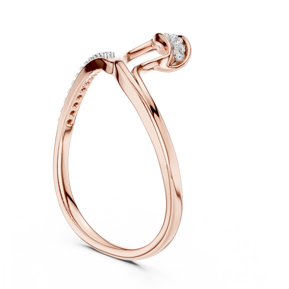 Round Cut Diamond Intertwined Twist Ring with Pavé Accents