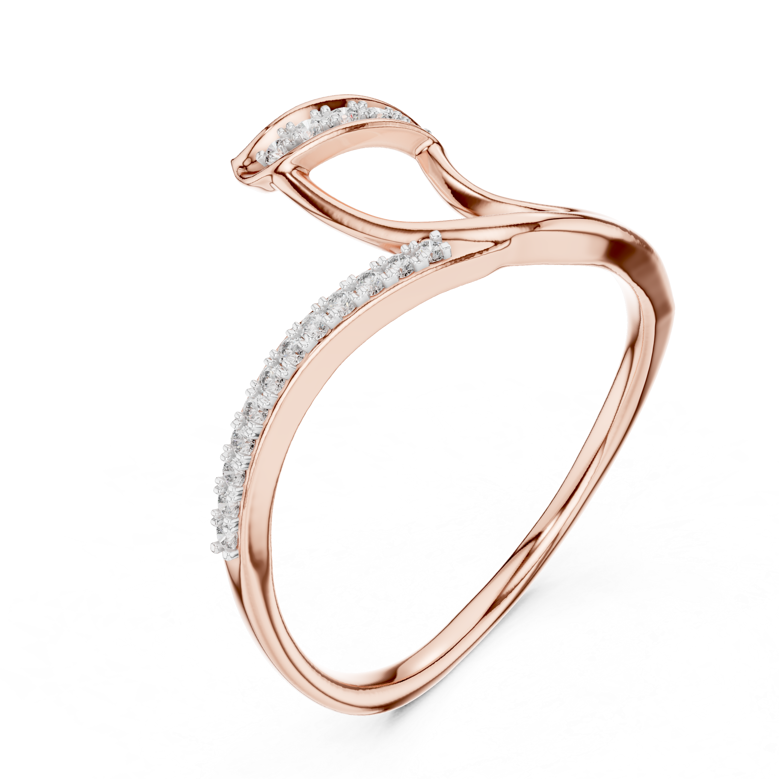 Round Cut Diamond Intertwined Twist Ring with Pavé Accents