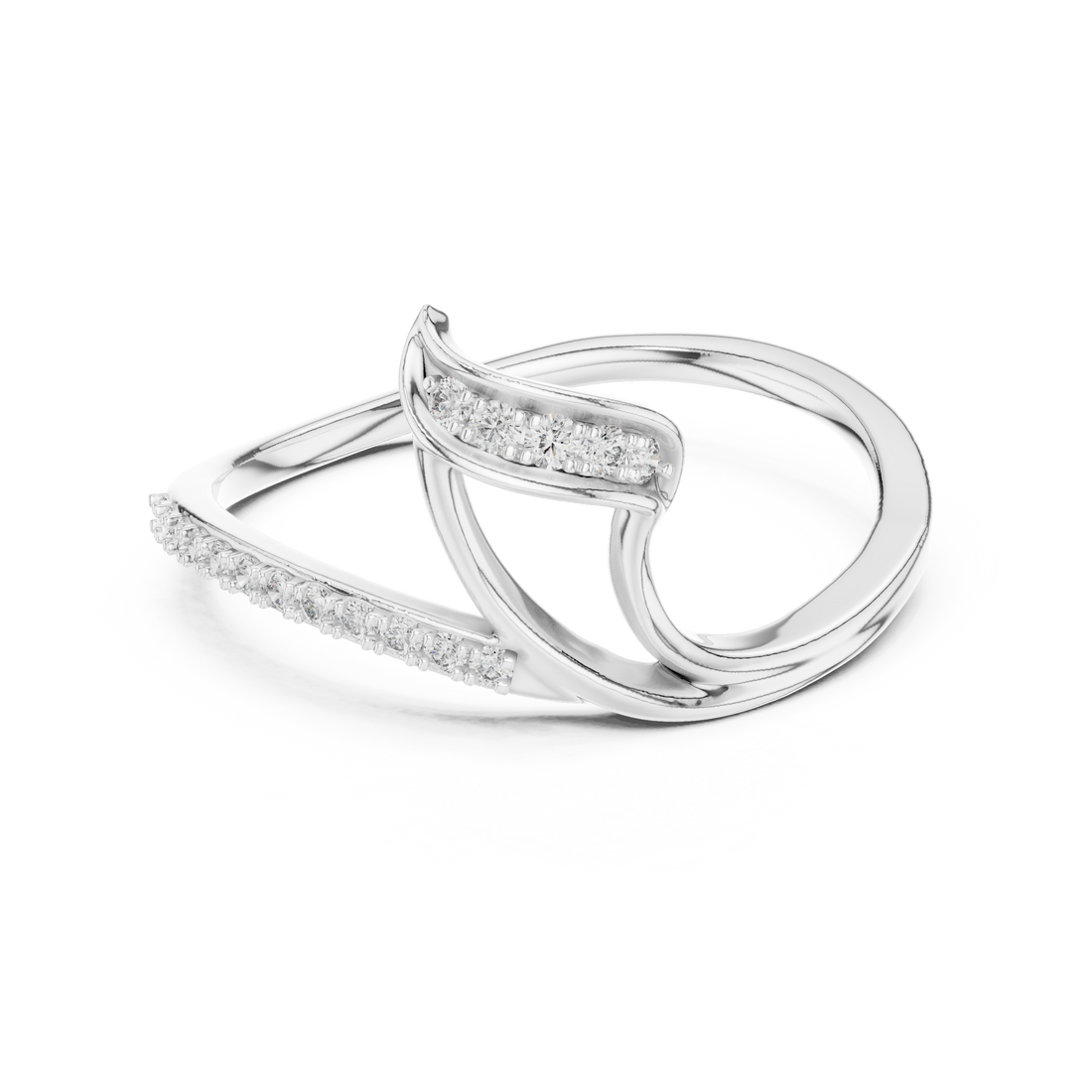 Round Cut Diamond Intertwined Twist Ring with Pavé Accents