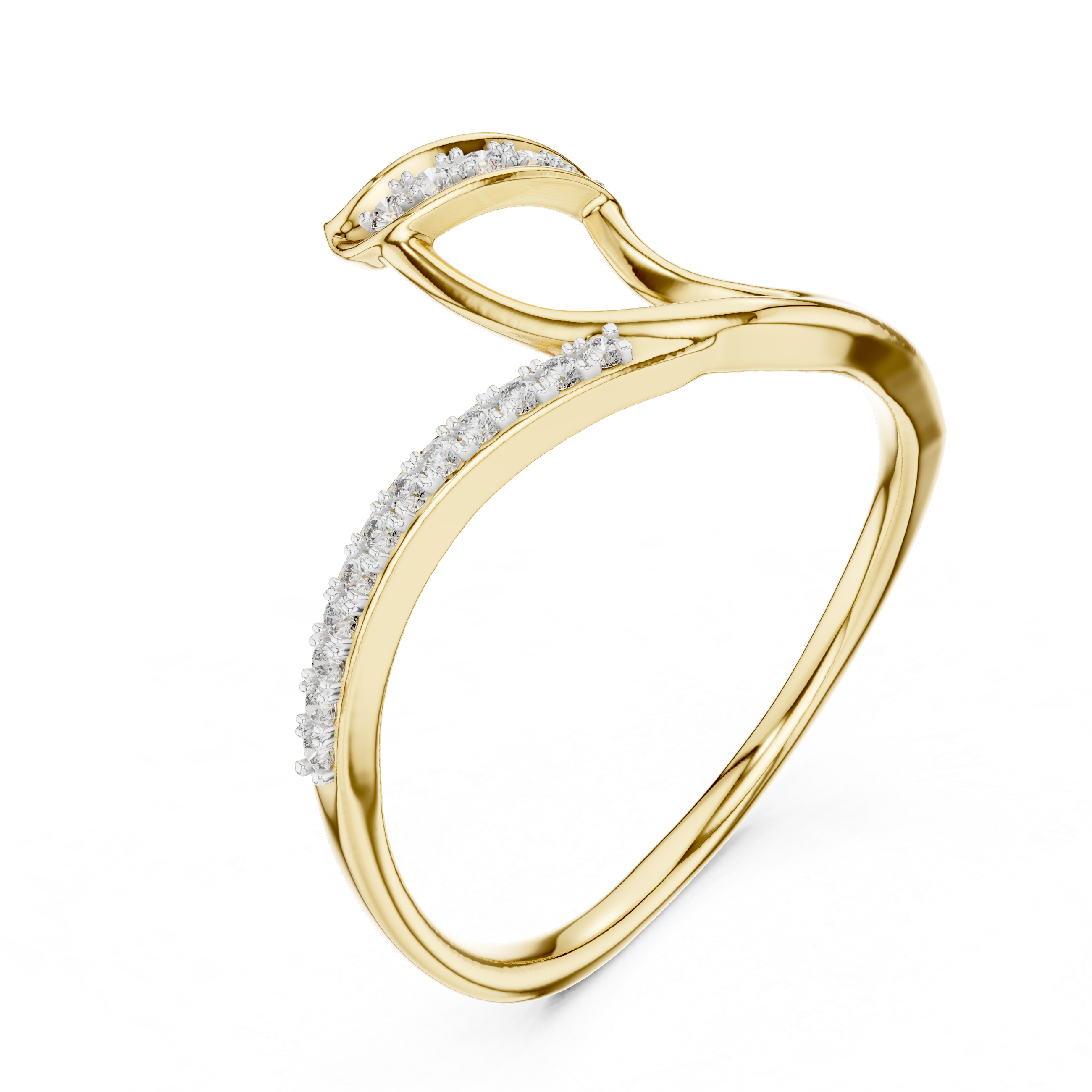 Round Cut Diamond Intertwined Twist Ring with Pavé Accents