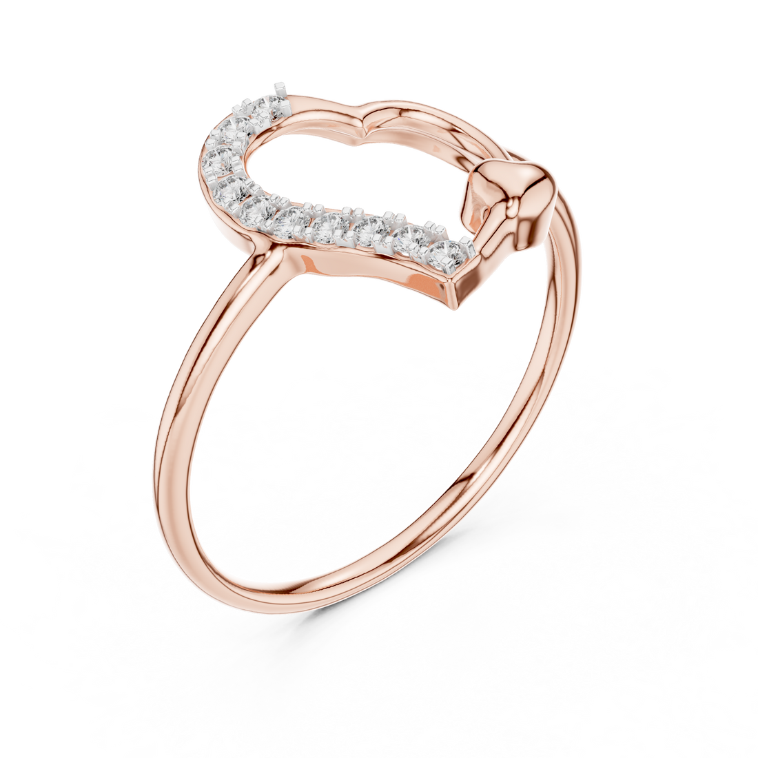 Round Cut Diamond Open Heart Ring with Pavé Curved Accent