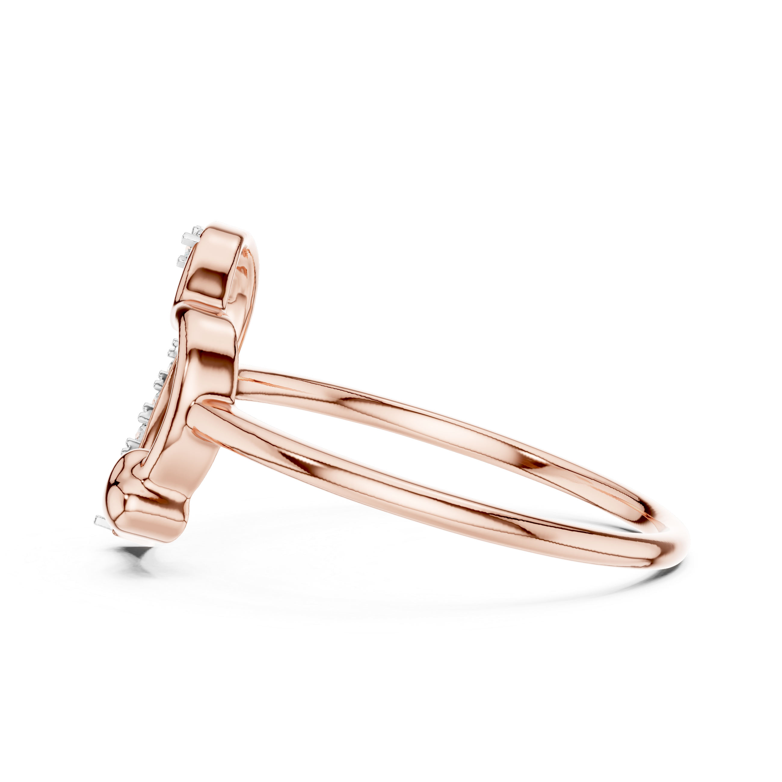 Round Cut Diamond Open Heart Ring with Pavé Curved Accent