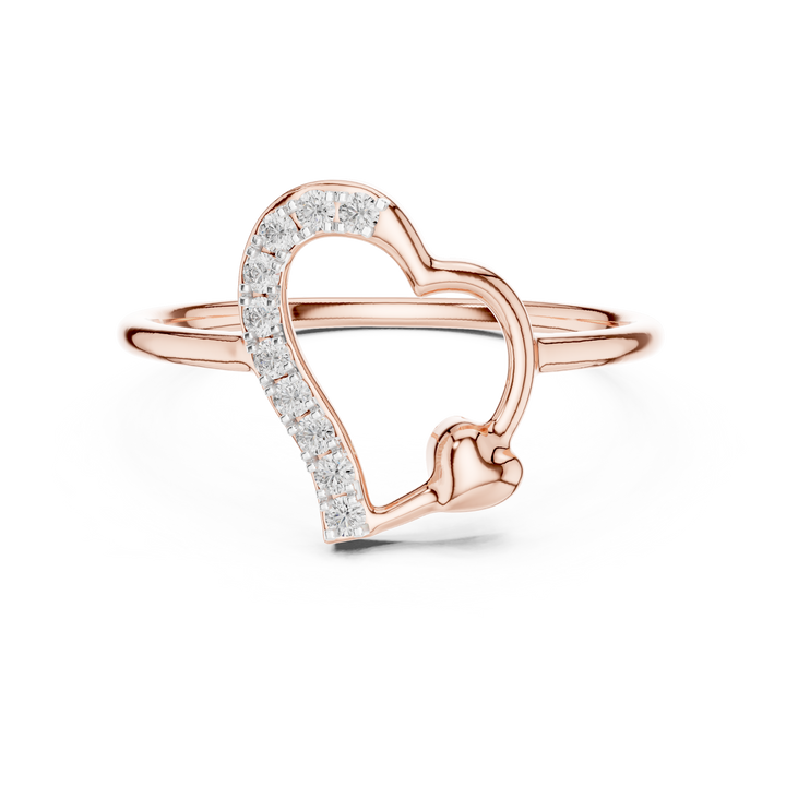 Round Cut Diamond Open Heart Ring with Pavé Curved Accent