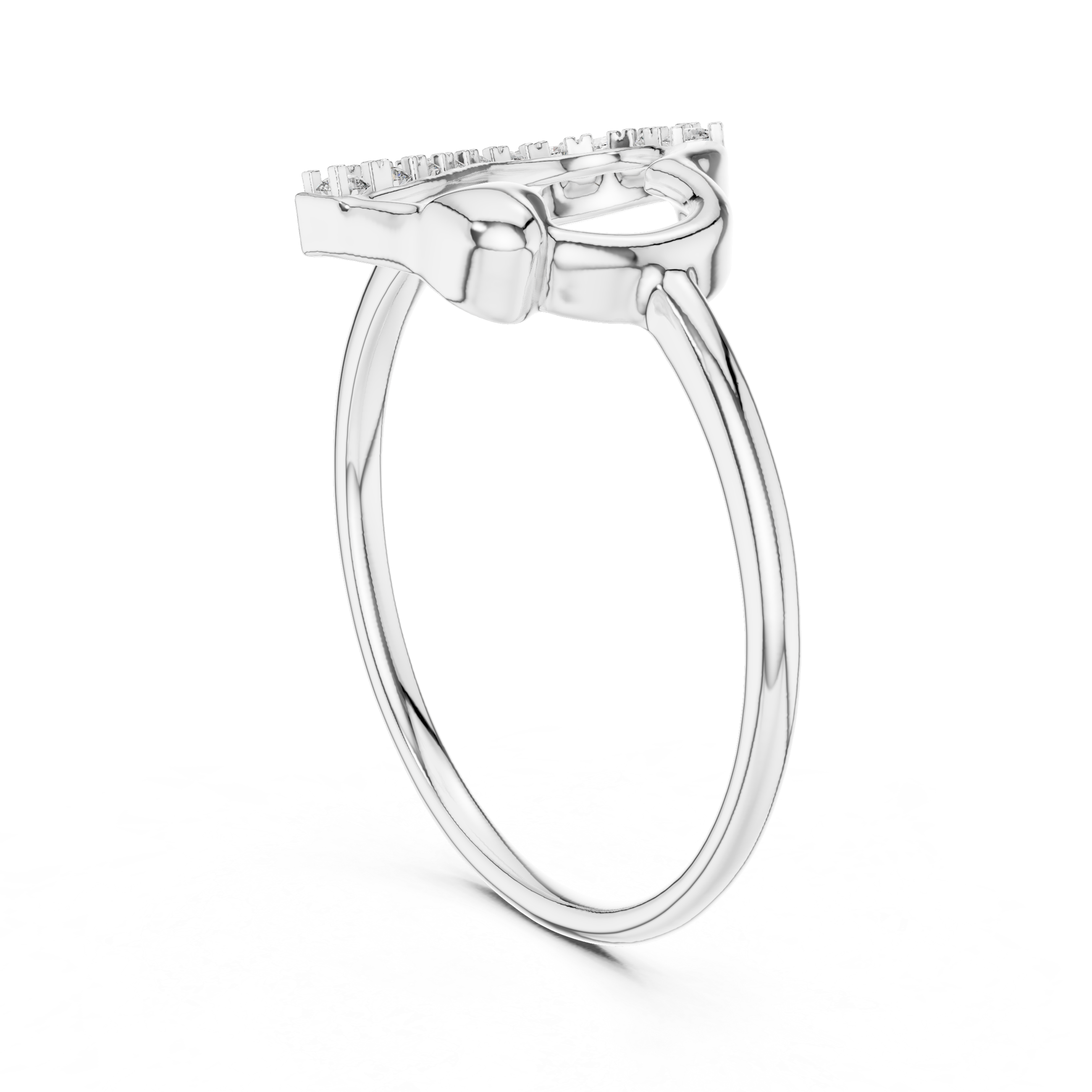Round Cut Diamond Open Heart Ring with Pavé Curved Accent