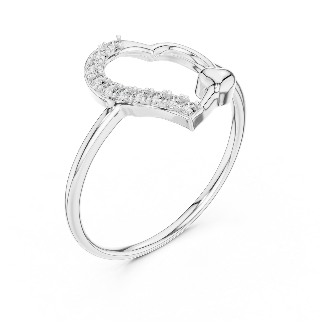 Round Cut Diamond Open Heart Ring with Pavé Curved Accent