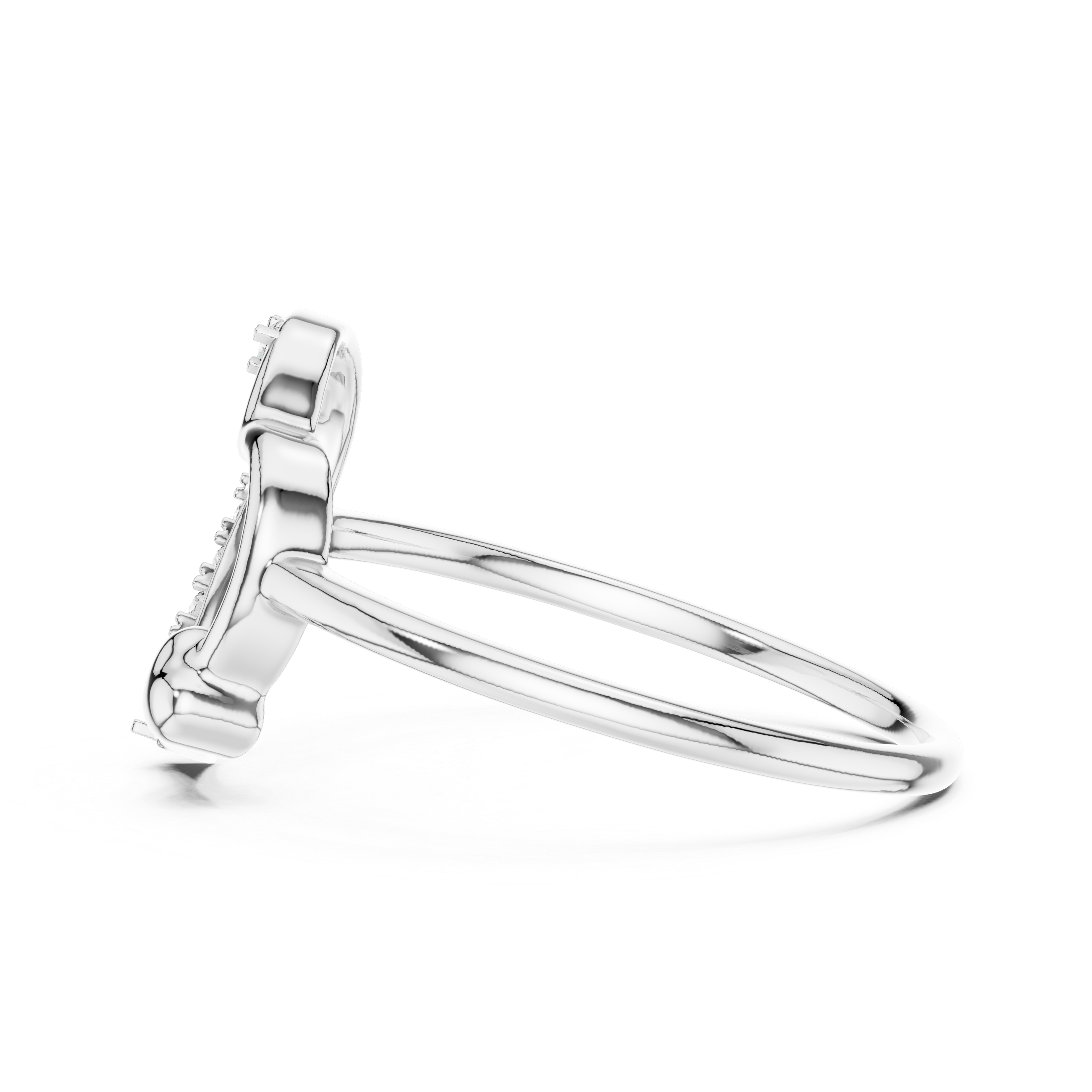 Round Cut Diamond Open Heart Ring with Pavé Curved Accent