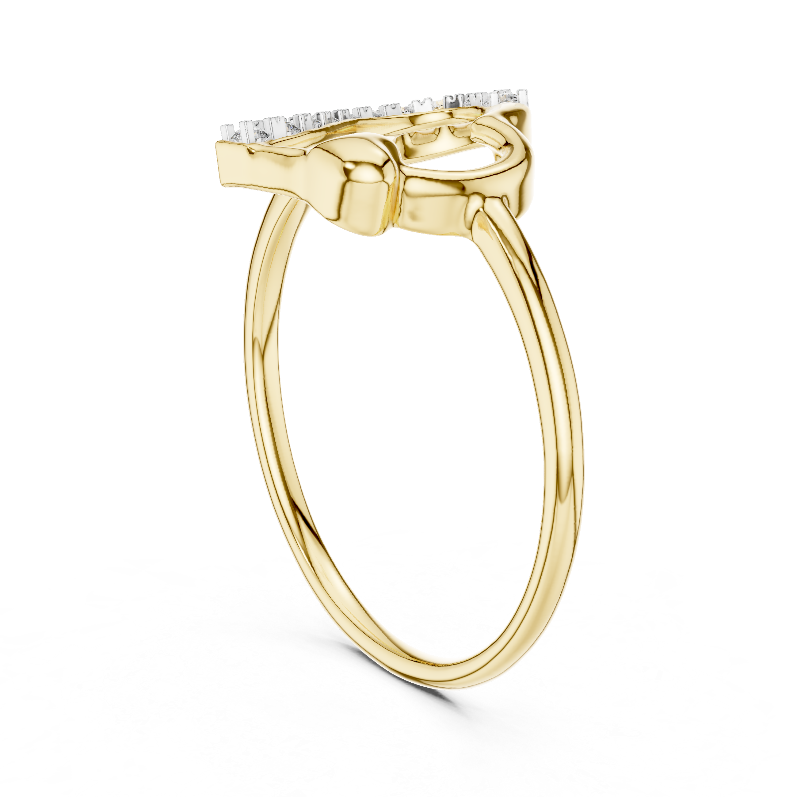Round Cut Diamond Open Heart Ring with Pavé Curved Accent