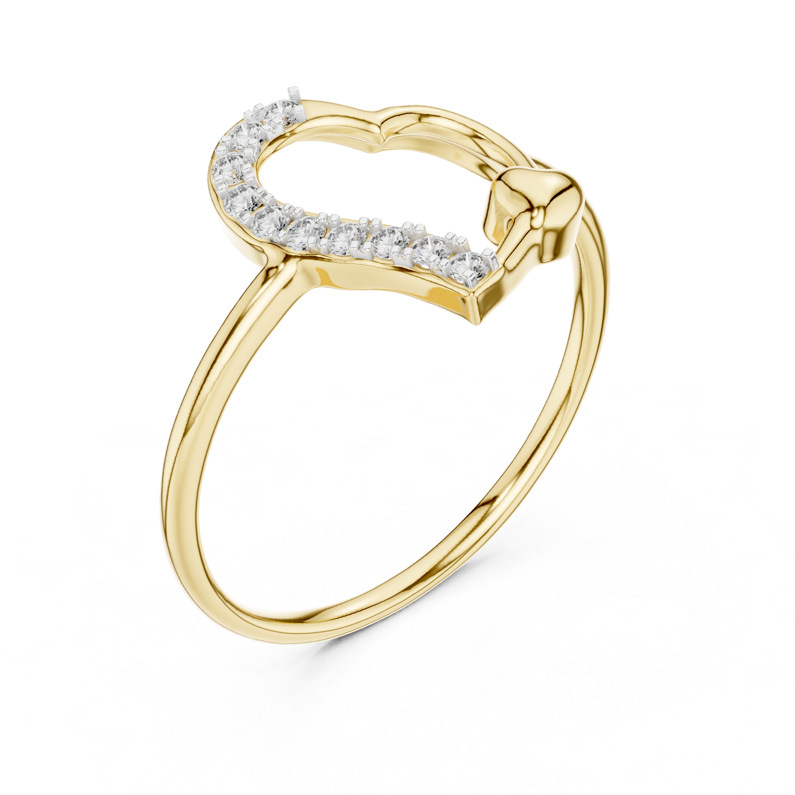 Round Cut Diamond Open Heart Ring with Pavé Curved Accent