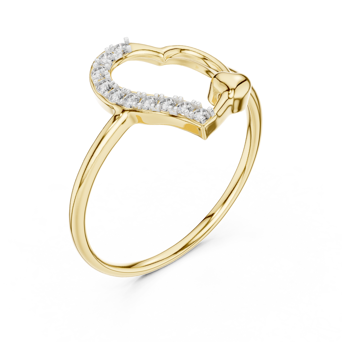 Round Cut Diamond Open Heart Ring with Pavé Curved Accent