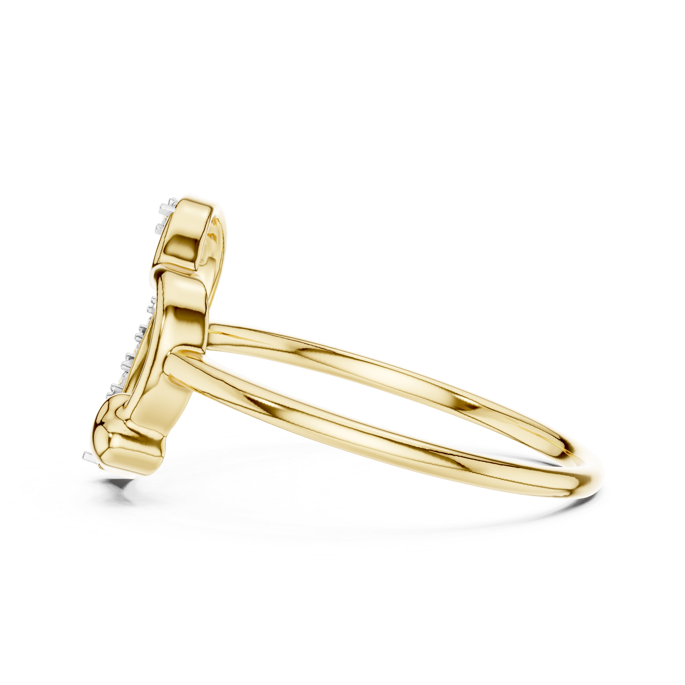 Round Cut Diamond Open Heart Ring with Pavé Curved Accent