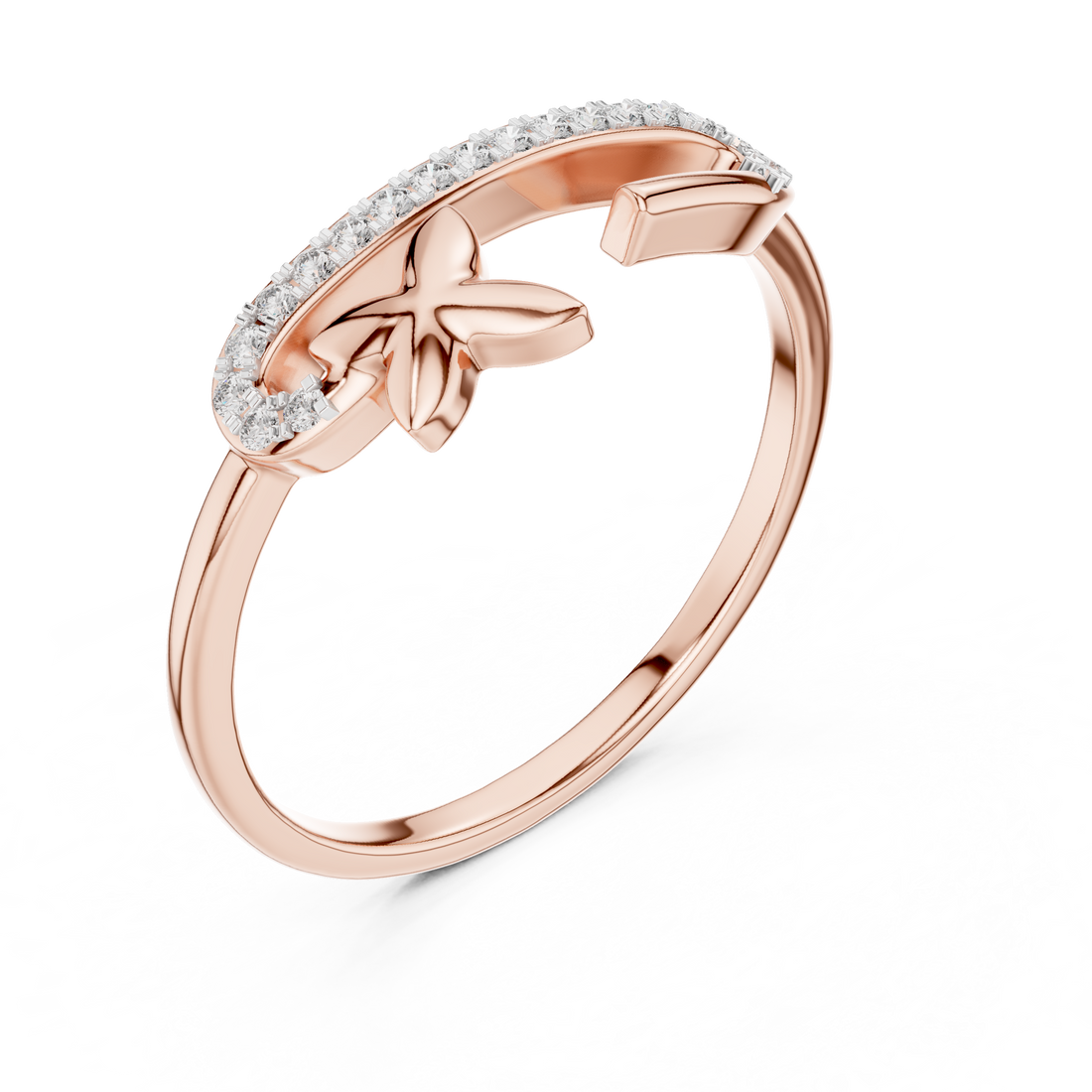 Round Cut Diamond Open Cuff Ring with Star Charm