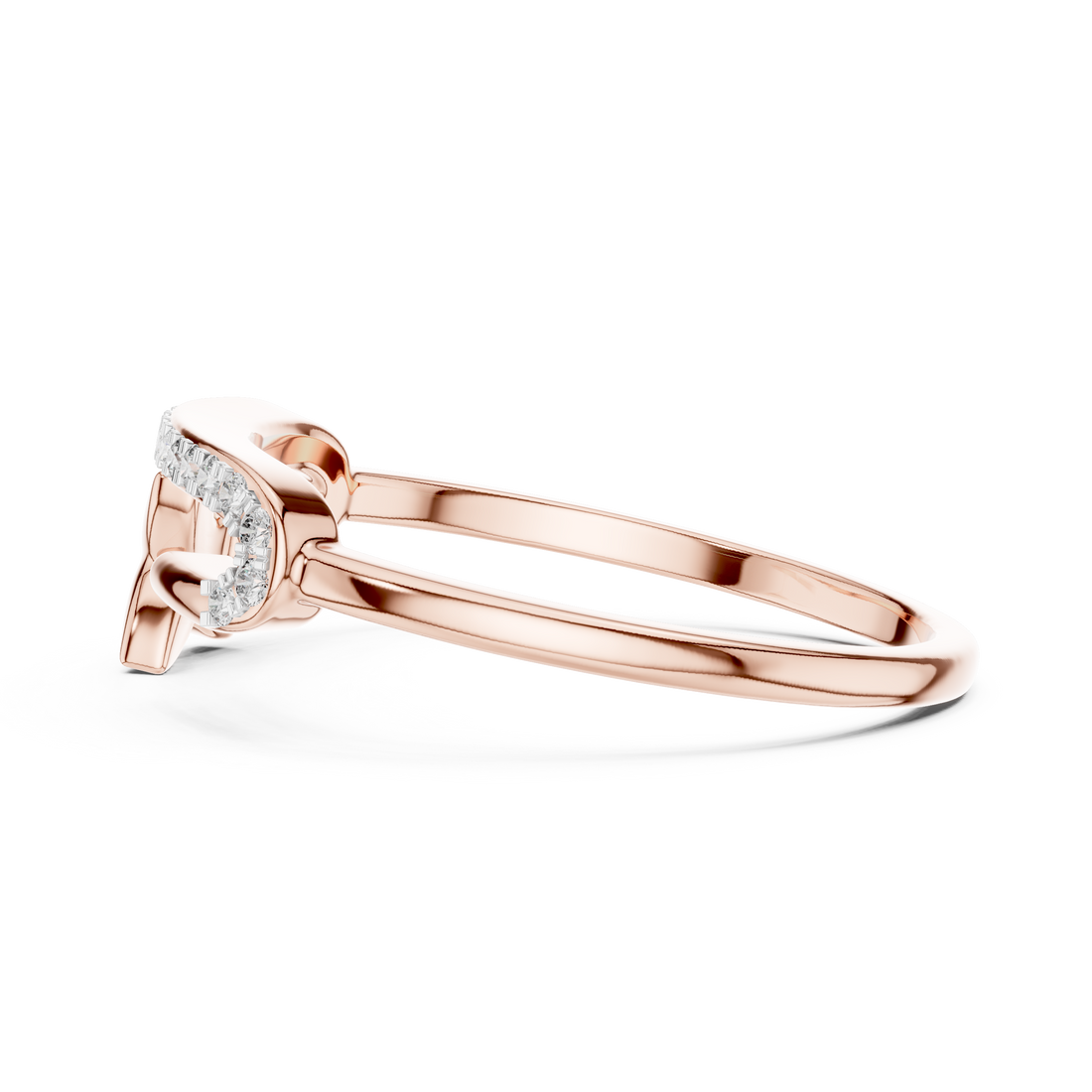 Round Cut Diamond Open Cuff Ring with Star Charm