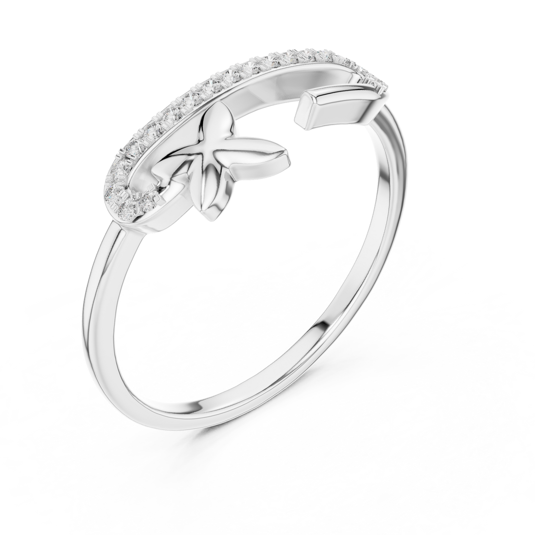 Round Cut Diamond Open Cuff Ring with Star Charm