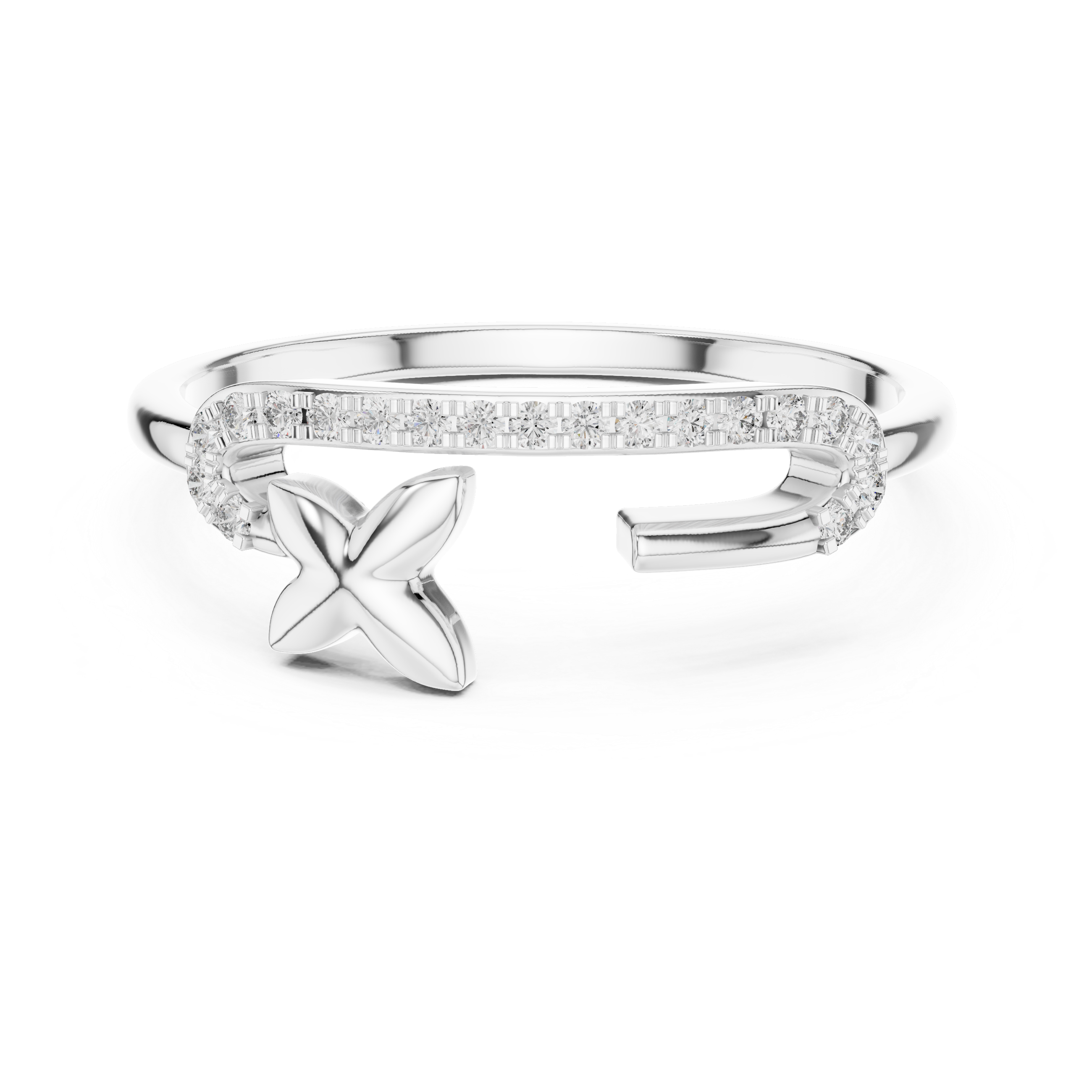 Round Cut Diamond Open Cuff Ring with Star Charm