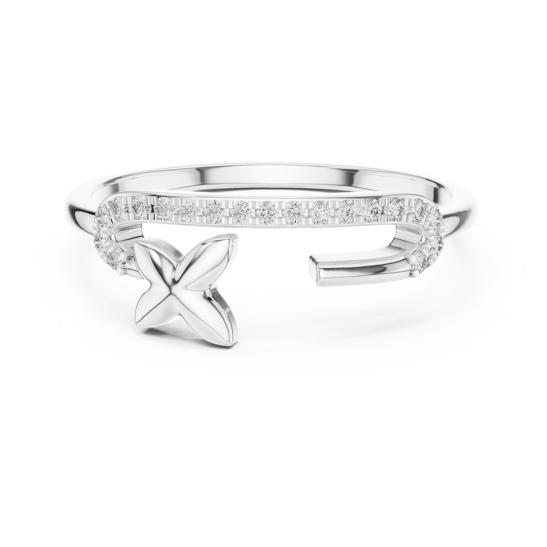 Round Cut Diamond Open Cuff Ring with Star Charm