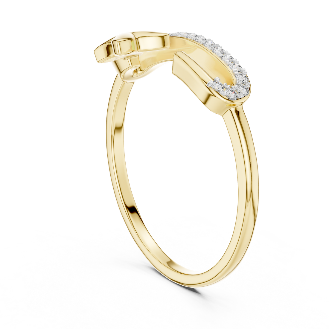 Round Cut Diamond Open Cuff Ring with Star Charm