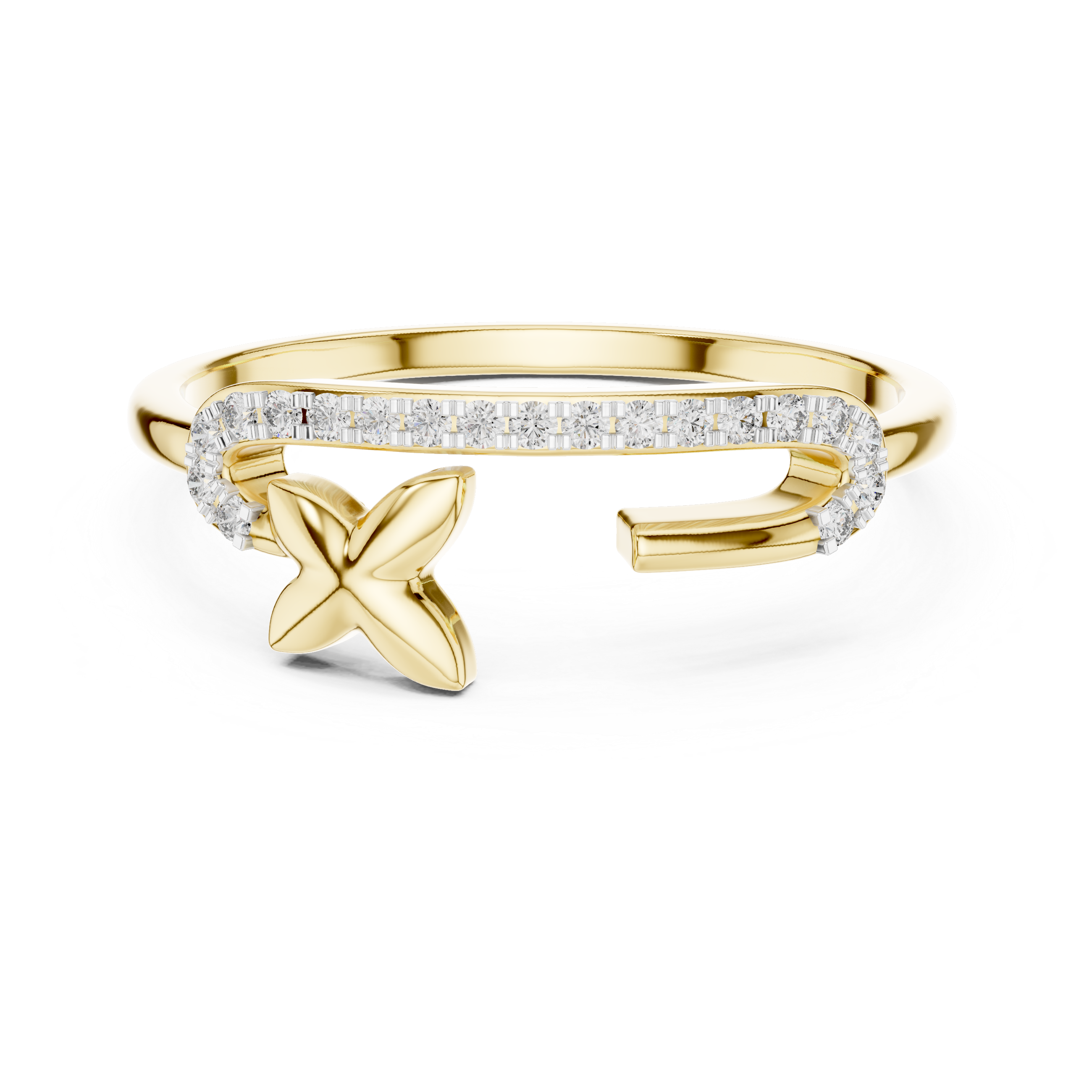 Round Cut Diamond Open Cuff Ring with Star Charm