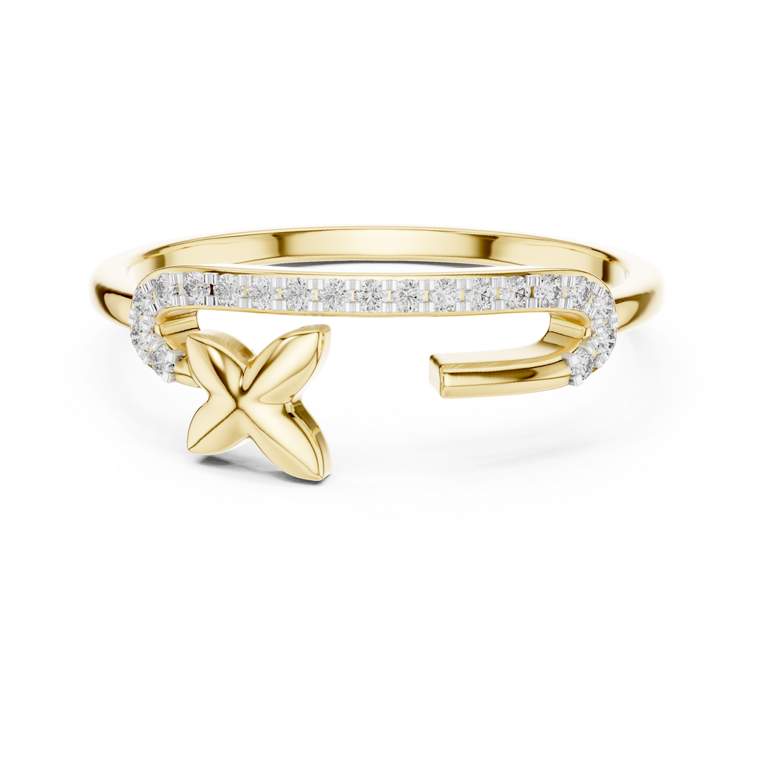 Round Cut Diamond Open Cuff Ring with Star Charm