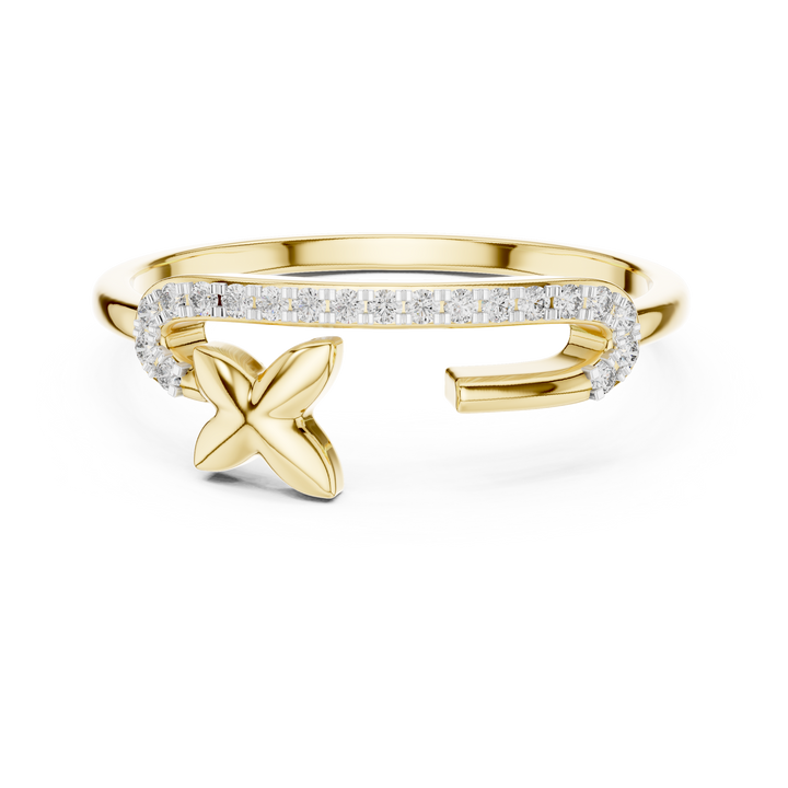 Round Cut Diamond Open Cuff Ring with Star Charm