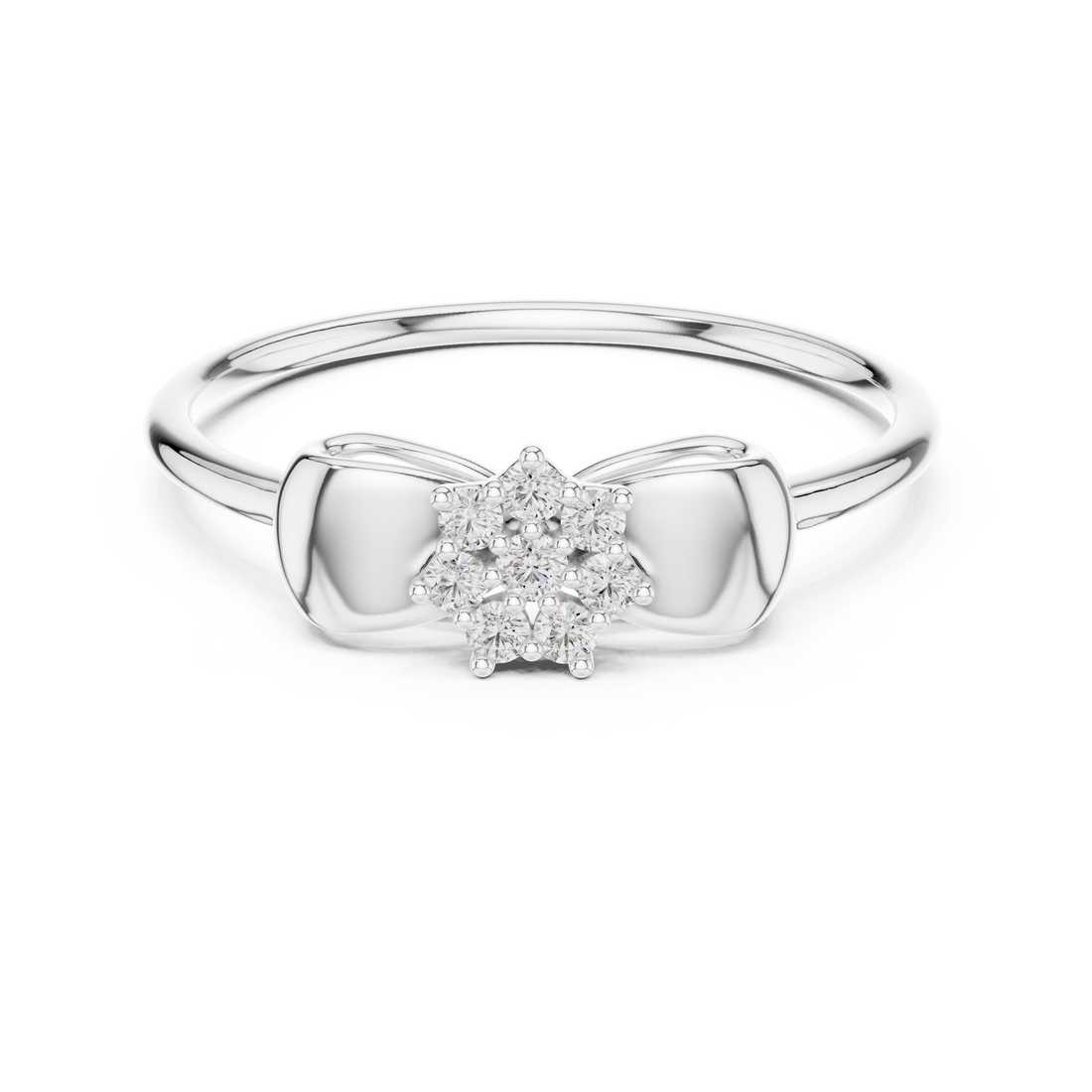 Round Cut Diamond Bow Solitaire Ring with Cluster Center
