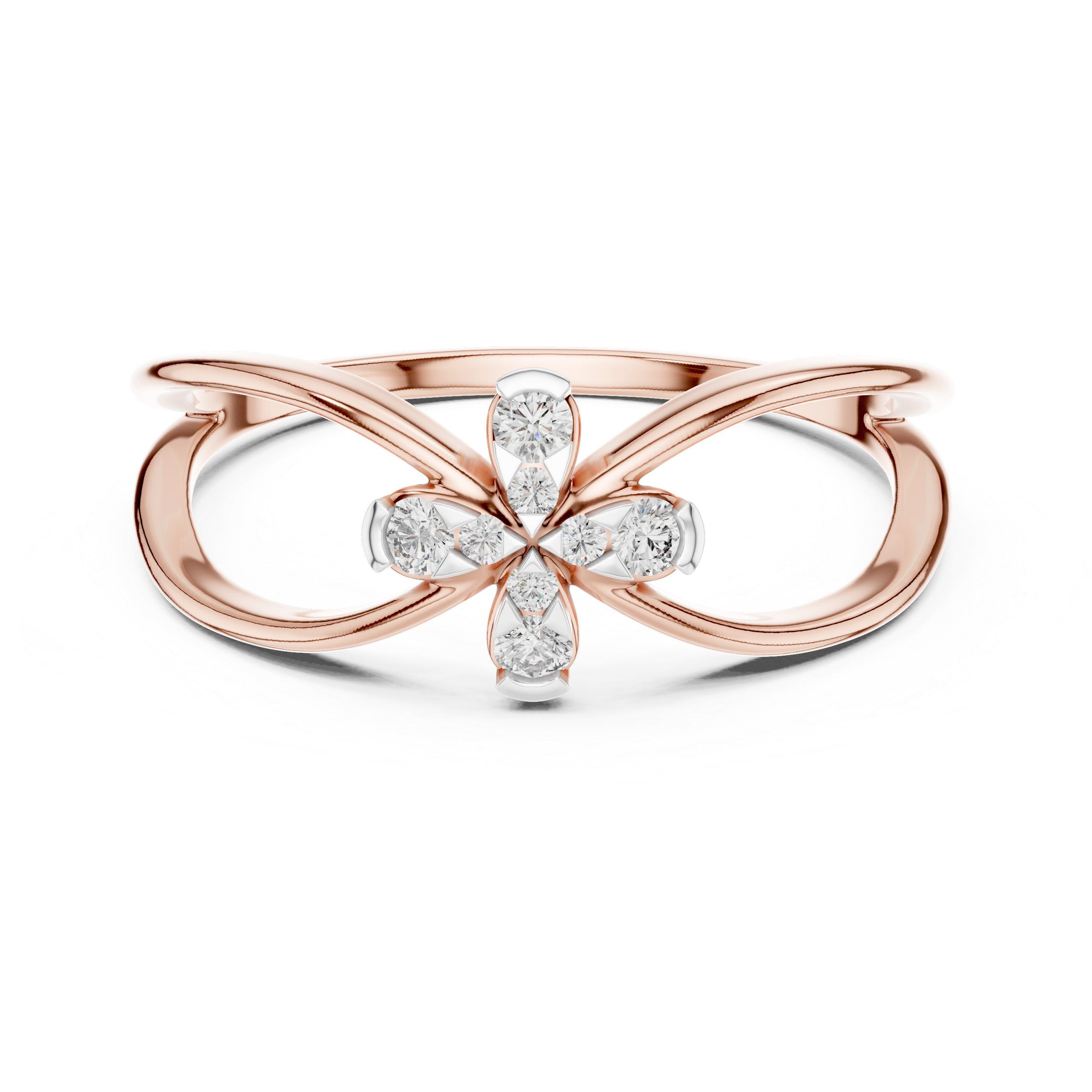 Round Cut Diamond Infinity Cross Motif Ring