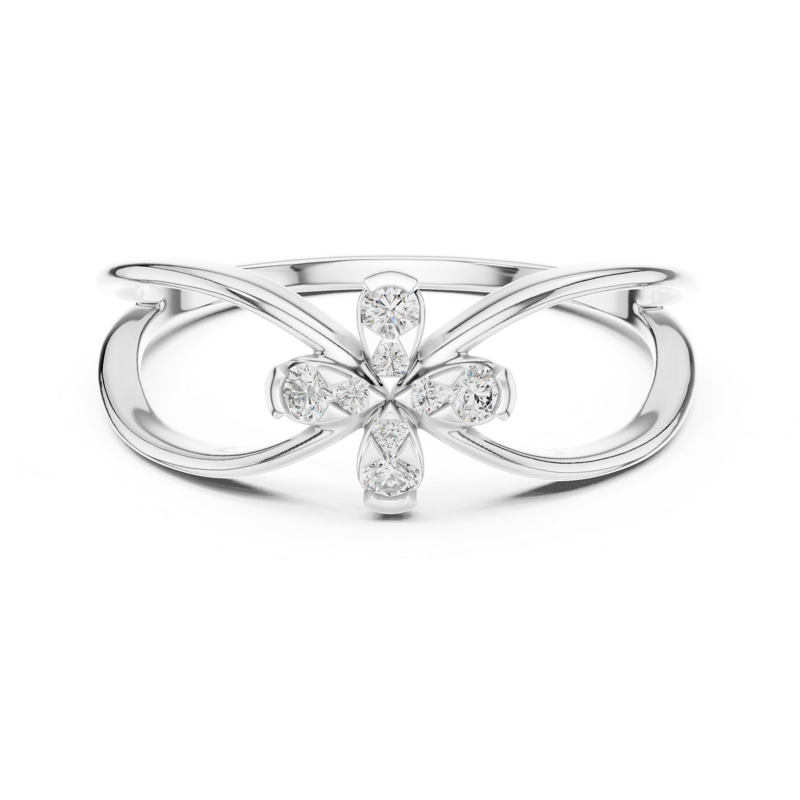 Round Cut Diamond Infinity Cross Motif Ring