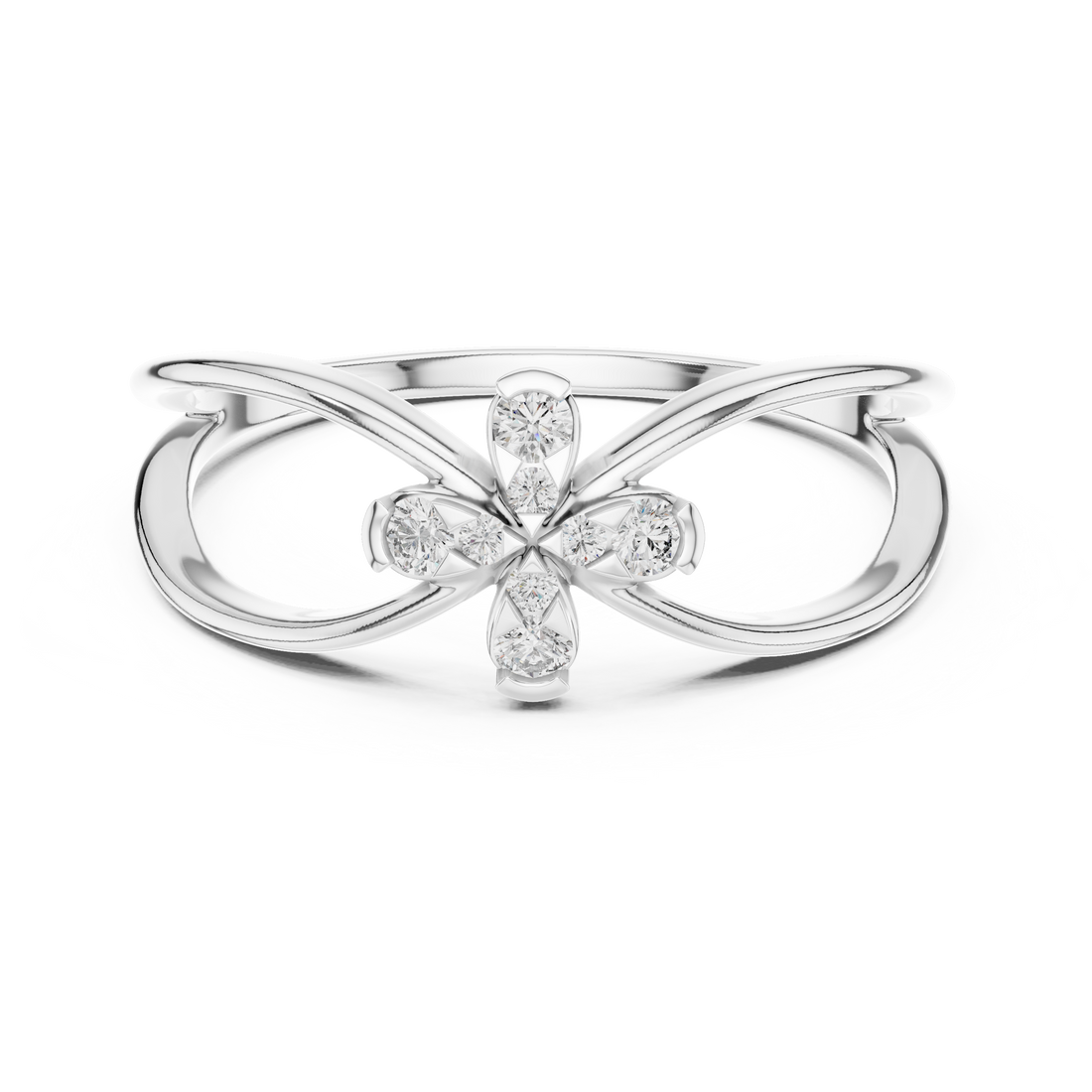 Round Cut Diamond Infinity Cross Motif Ring