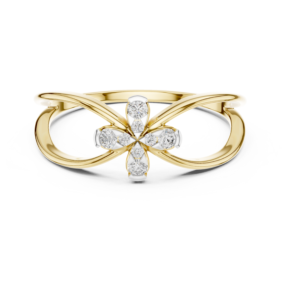 Round Cut Diamond Infinity Cross Motif Ring