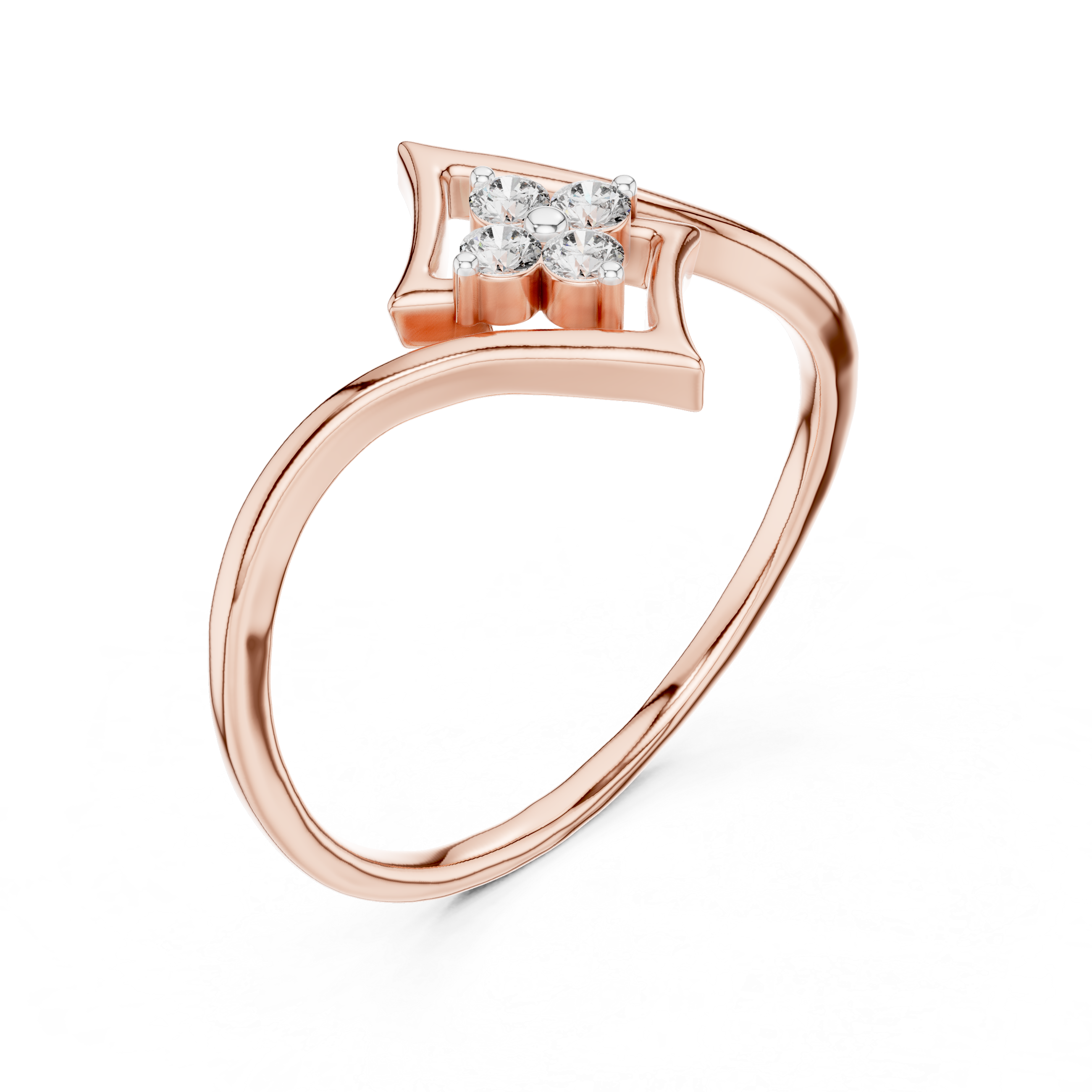 Round Cut Diamond Geometric Twist Cluster Ring