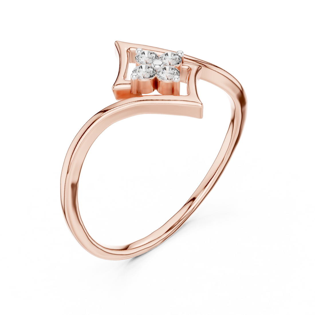 Round Cut Diamond Geometric Twist Cluster Ring