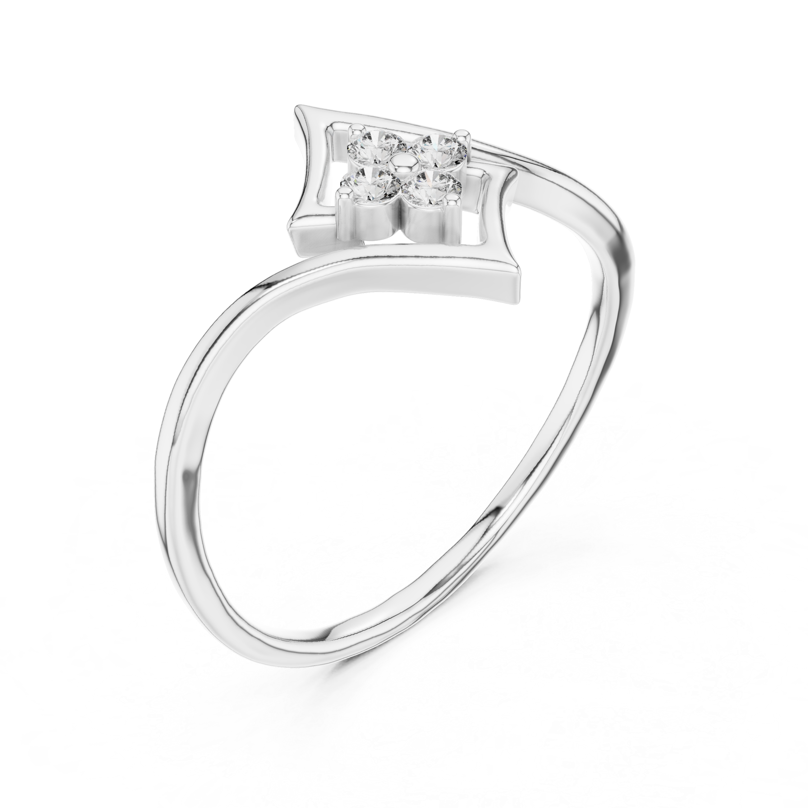 Round Cut Diamond Geometric Twist Cluster Ring