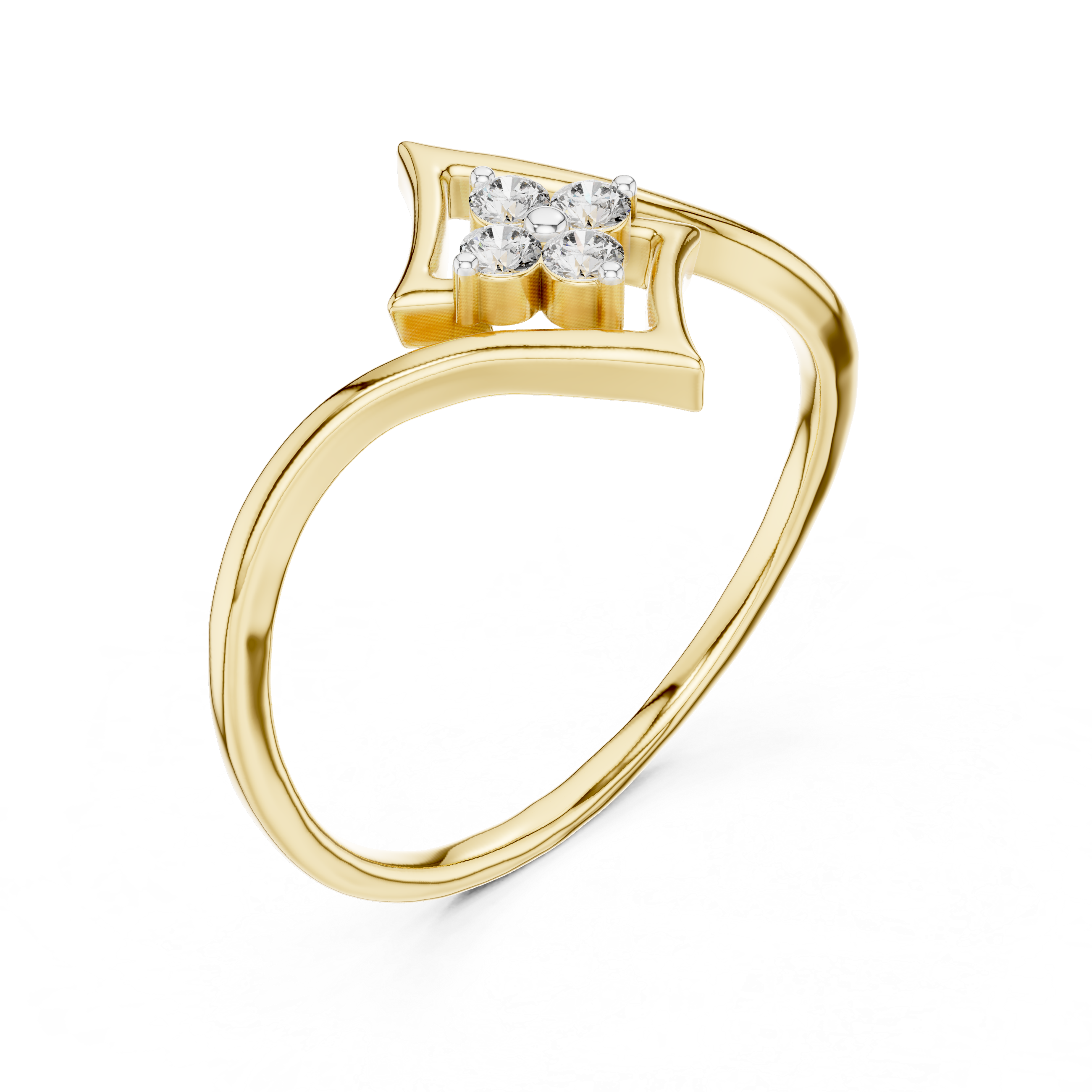 Round Cut Diamond Geometric Twist Cluster Ring