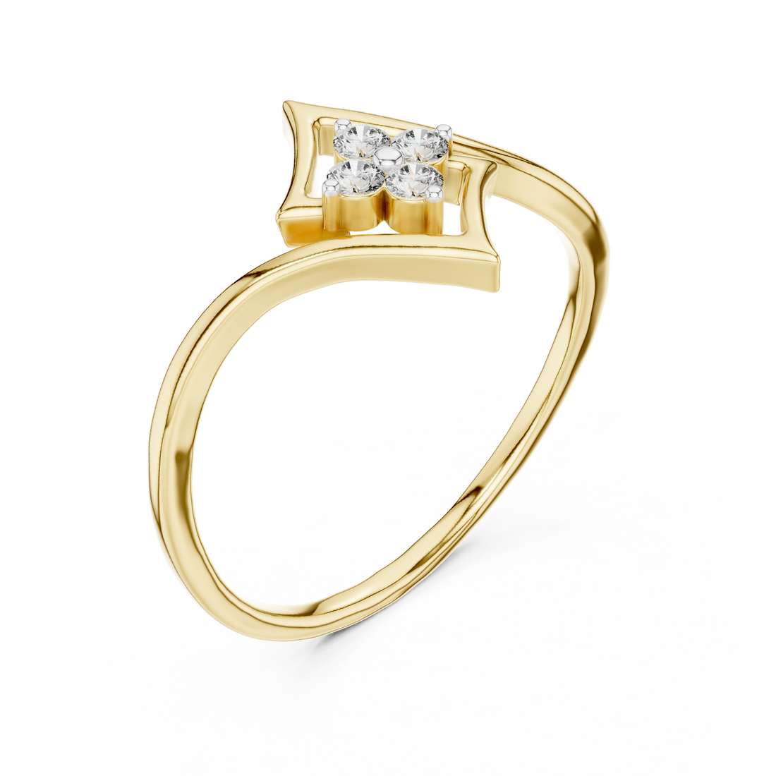 Round Cut Diamond Geometric Twist Cluster Ring