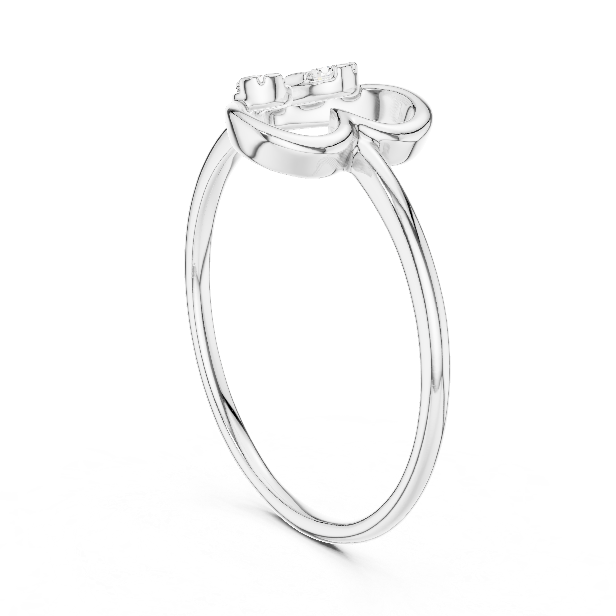 Round Cut Diamond Open Heart Three Stone Twist Ring