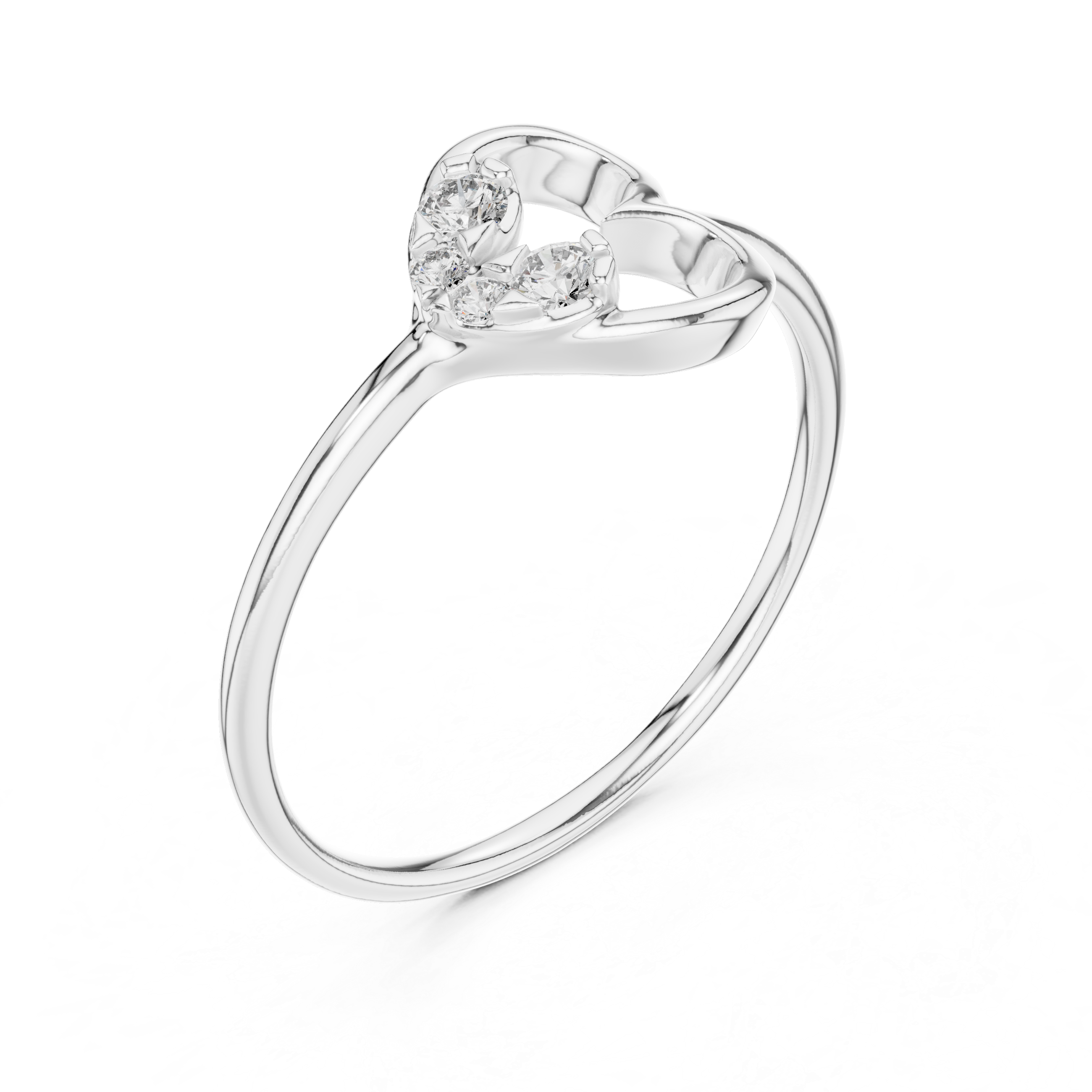 Round Cut Diamond Open Heart Three Stone Twist Ring