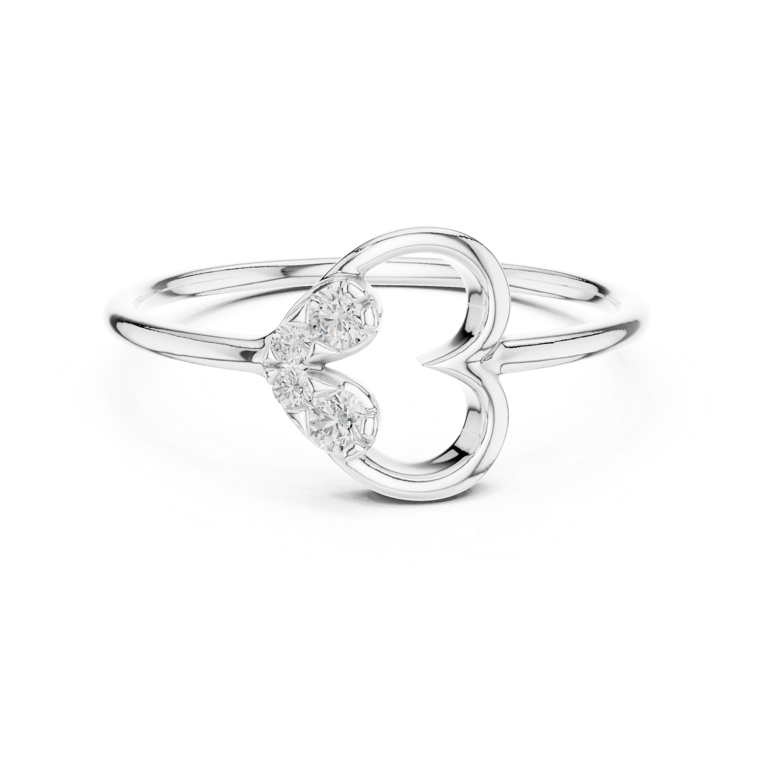 Round Cut Diamond Open Heart Three Stone Twist Ring