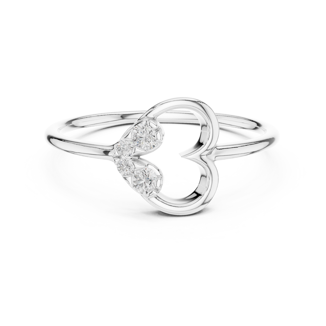 Round Cut Diamond Open Heart Three Stone Twist Ring