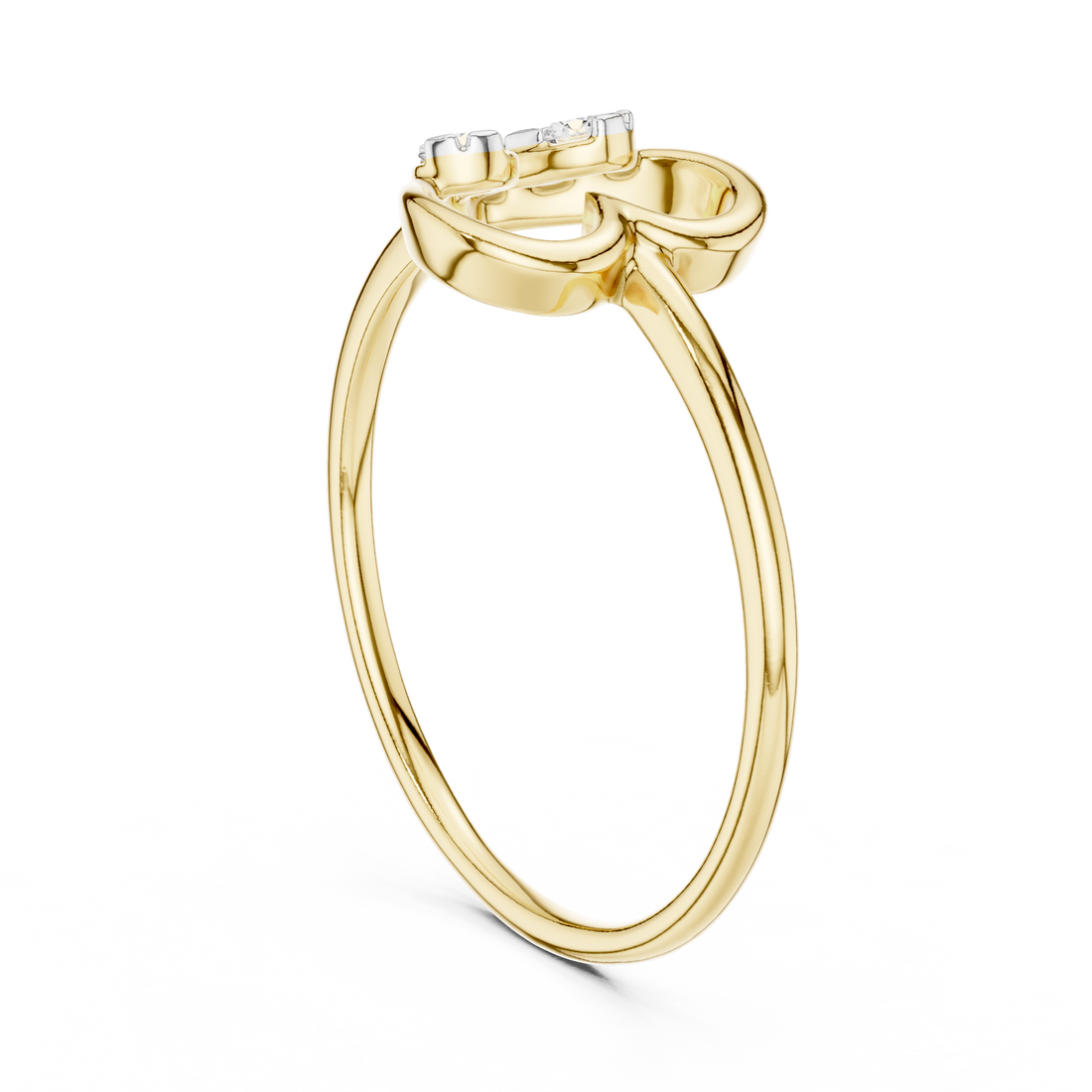 Round Cut Diamond Open Heart Three Stone Twist Ring