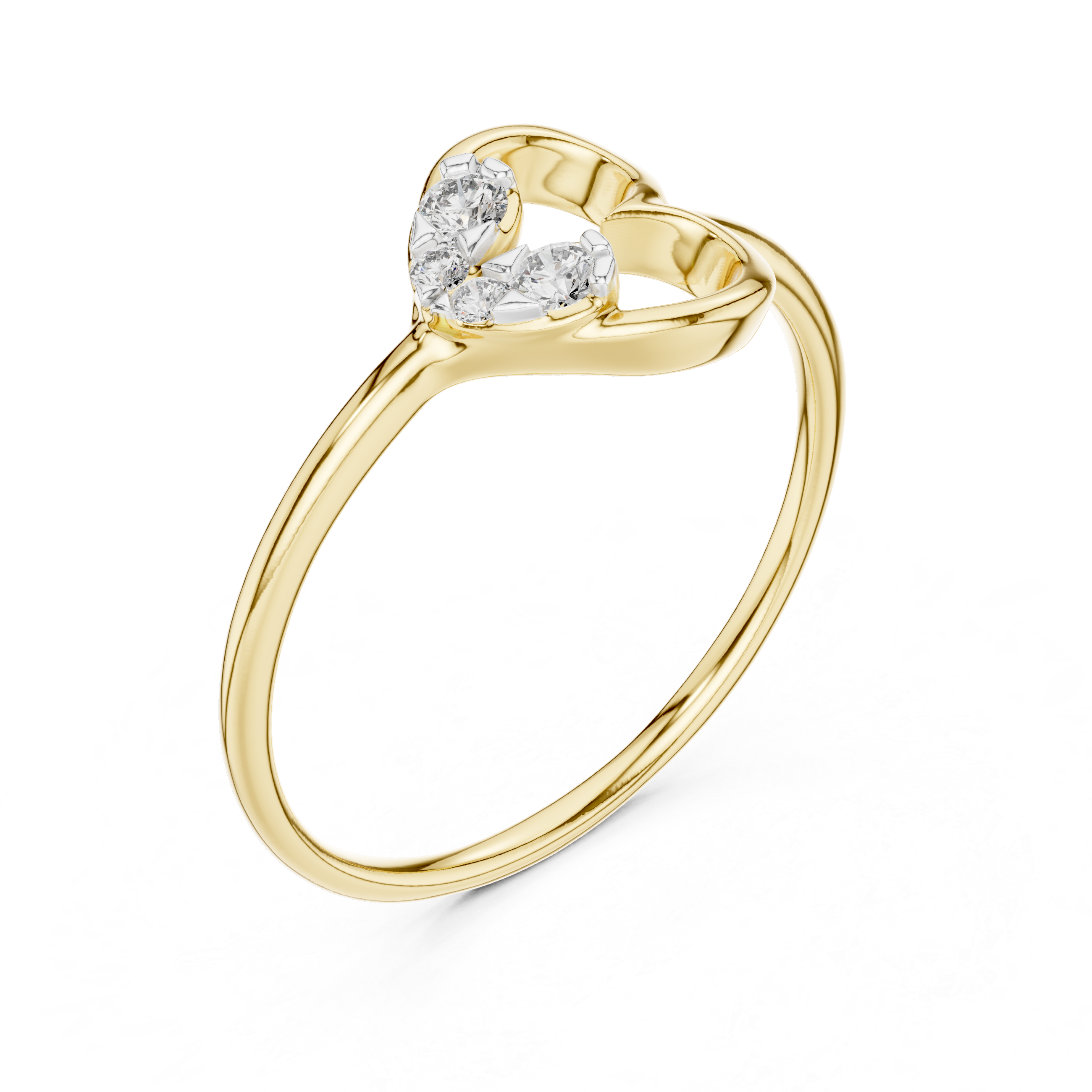 Round Cut Diamond Open Heart Three Stone Twist Ring