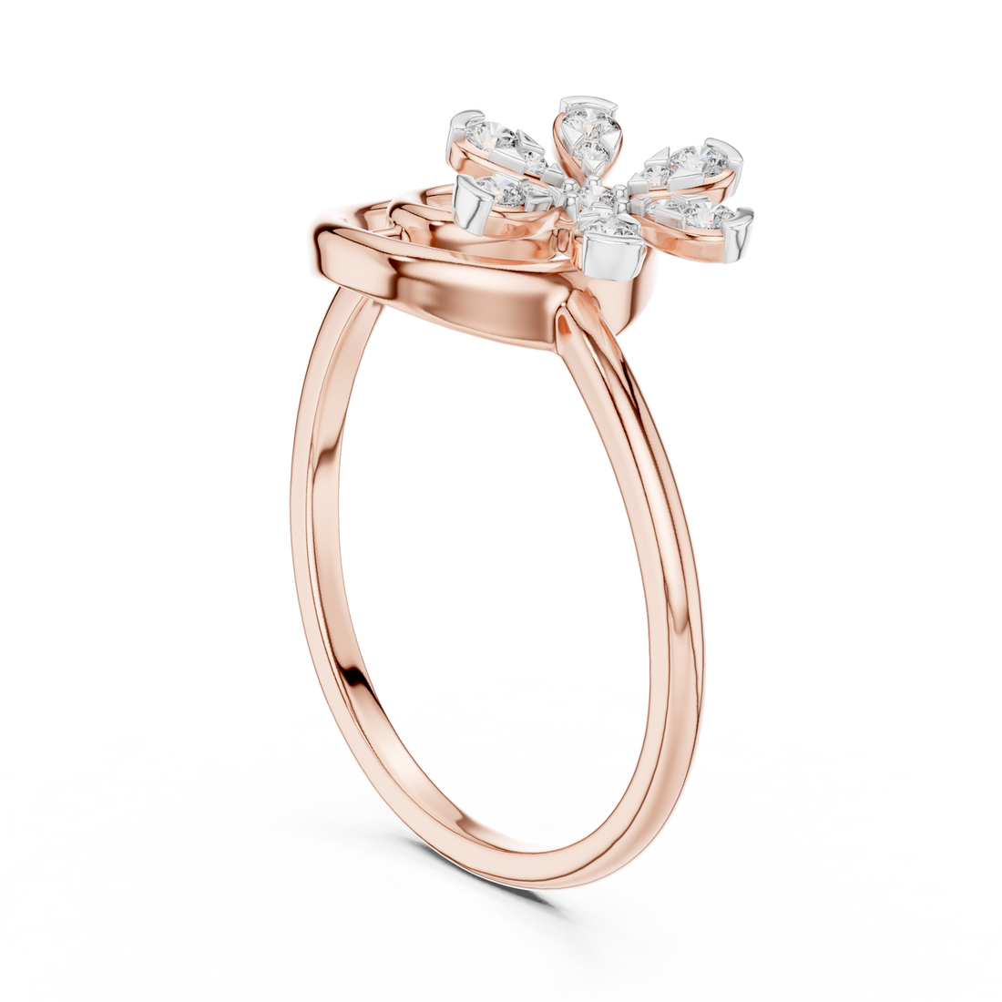 Round Cut Diamond Floral Swirl Open Circle Ring