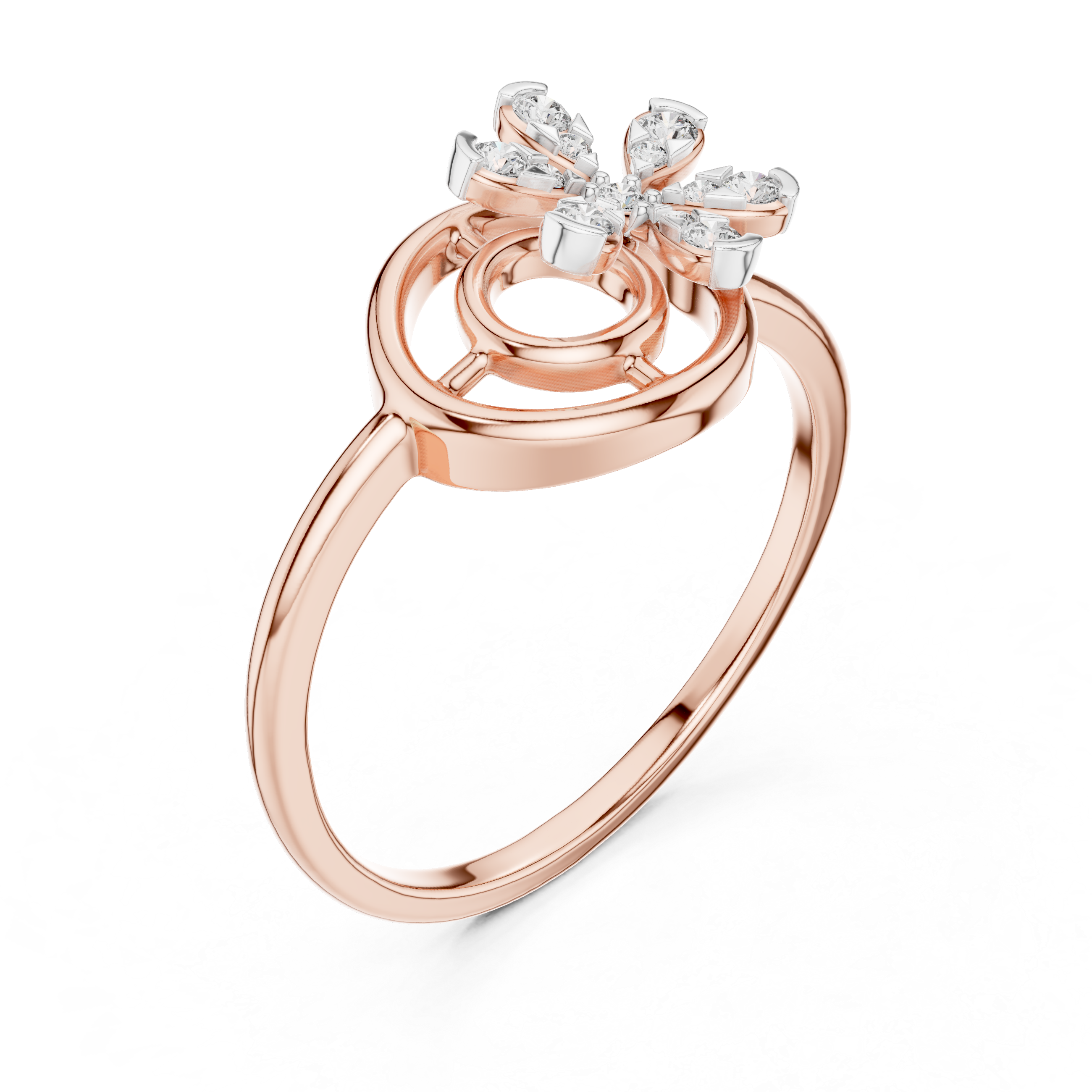 Round Cut Diamond Floral Swirl Open Circle Ring