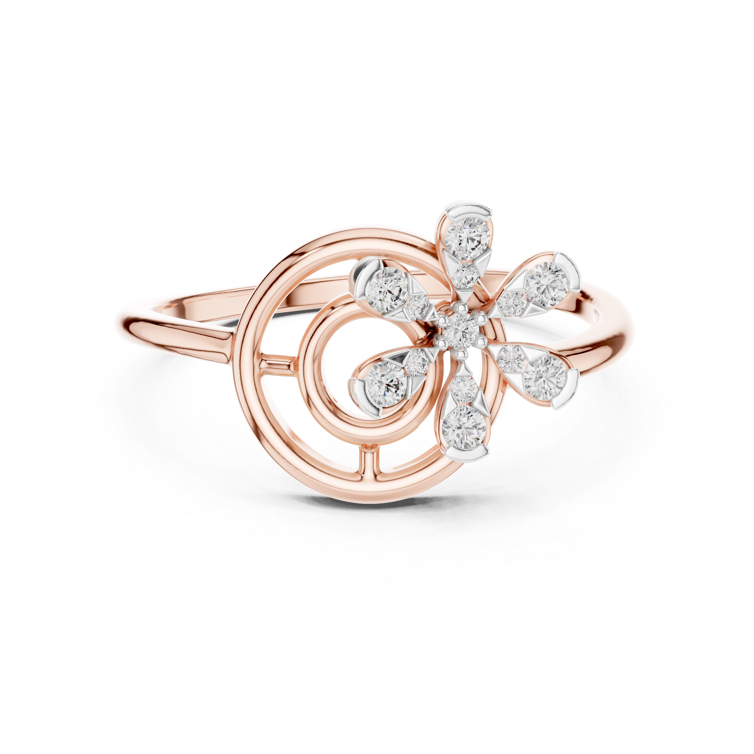 Round Cut Diamond Floral Swirl Open Circle Ring