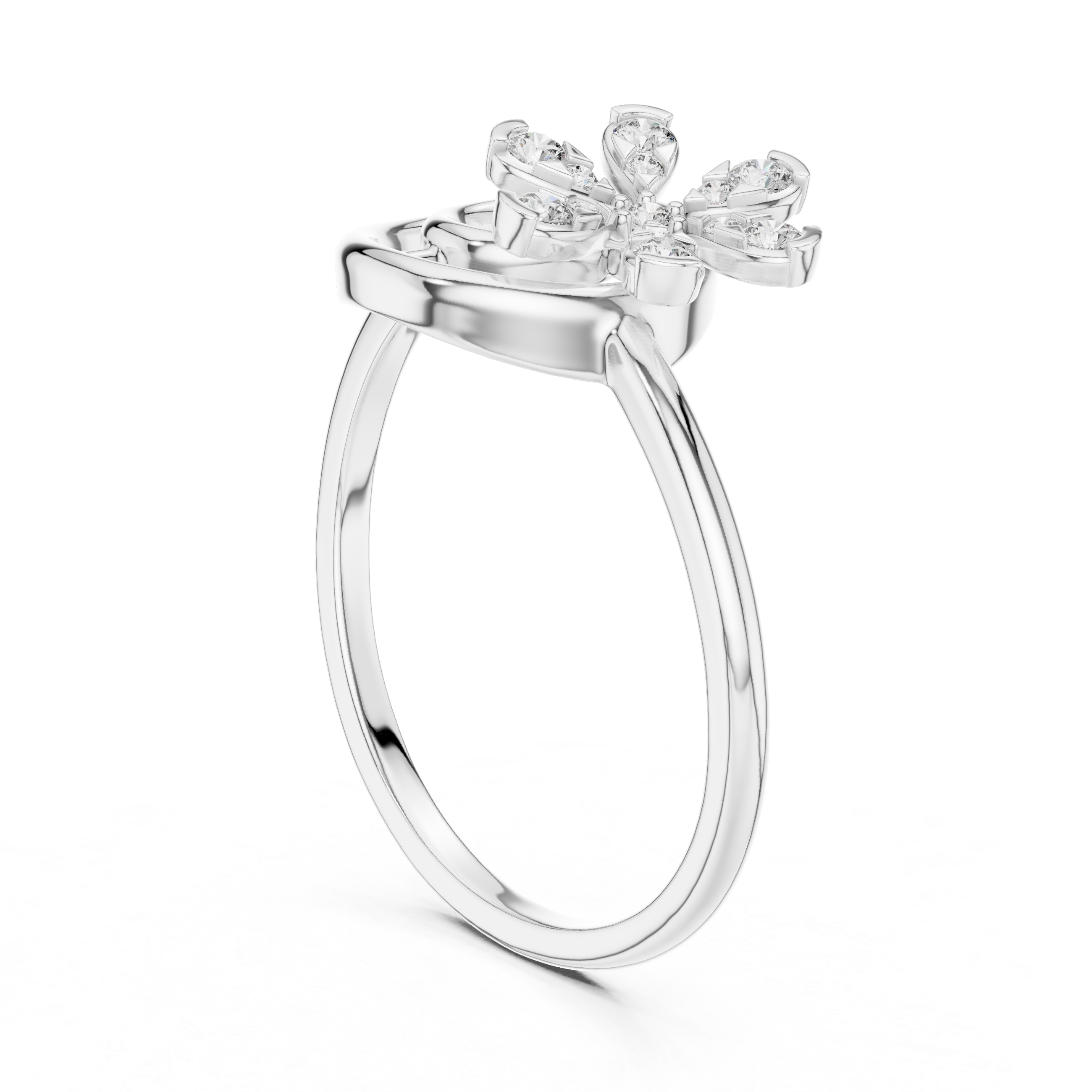 Round Cut Diamond Floral Swirl Open Circle Ring