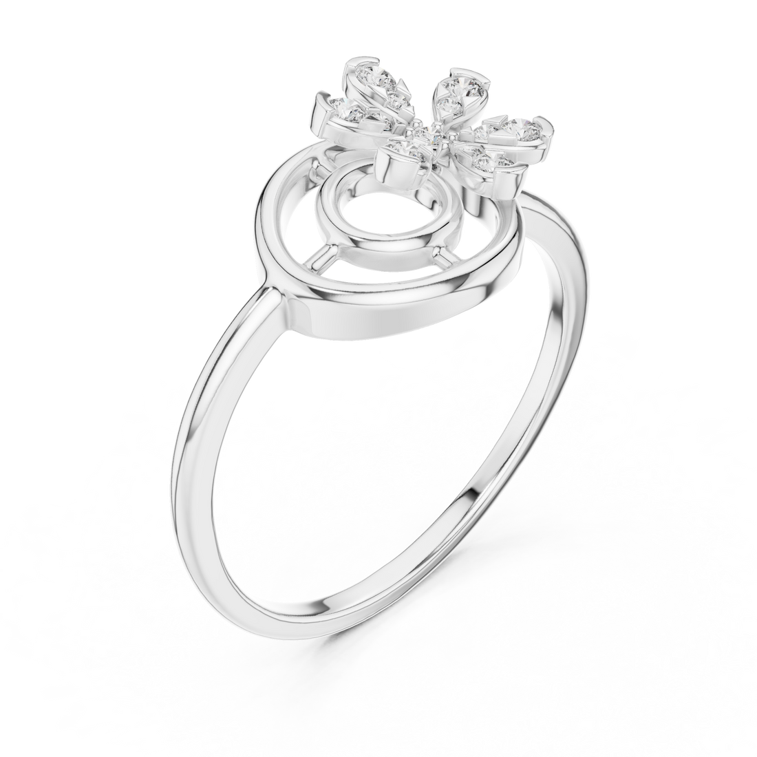 Round Cut Diamond Floral Swirl Open Circle Ring