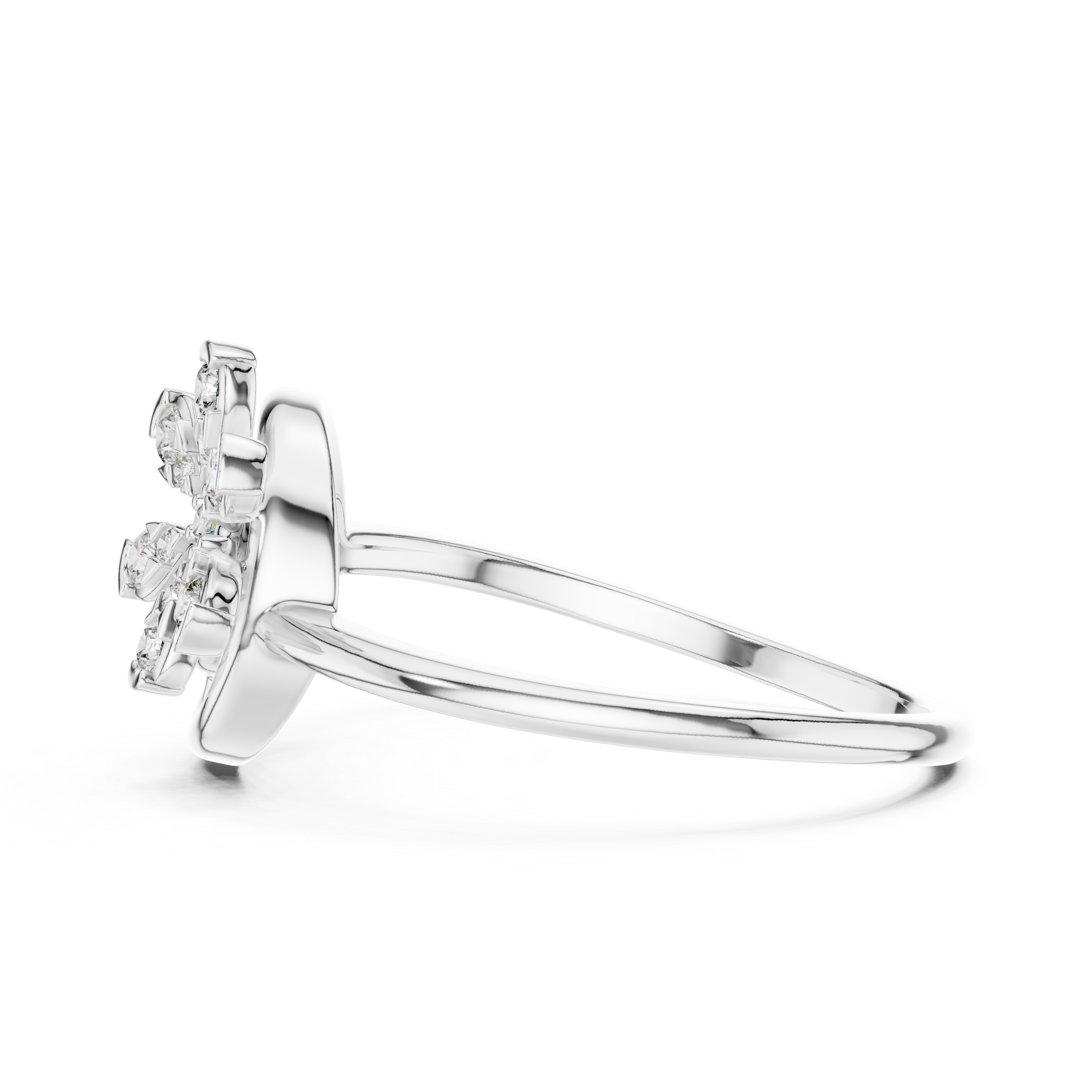 Round Cut Diamond Floral Swirl Open Circle Ring