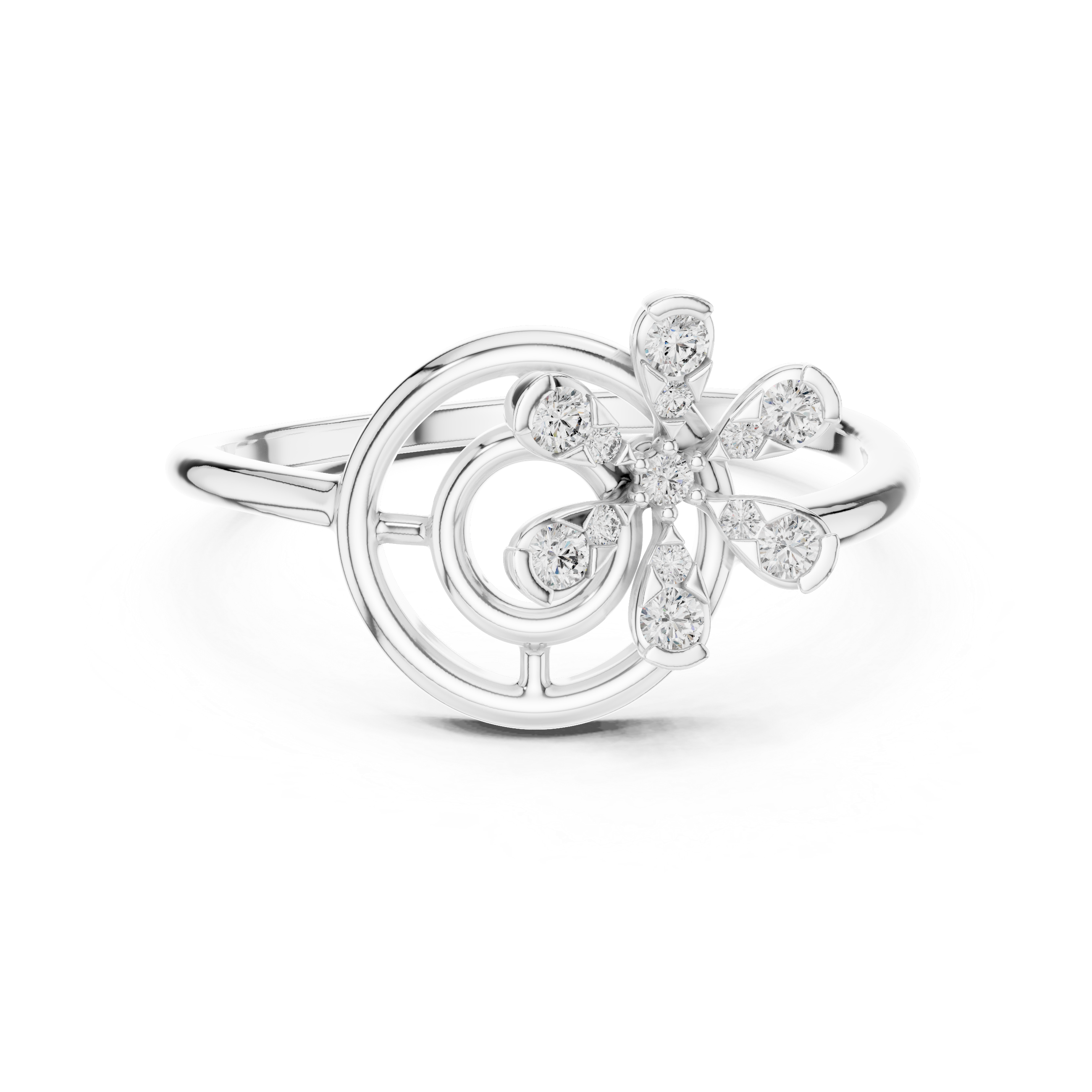 Round Cut Diamond Floral Swirl Open Circle Ring