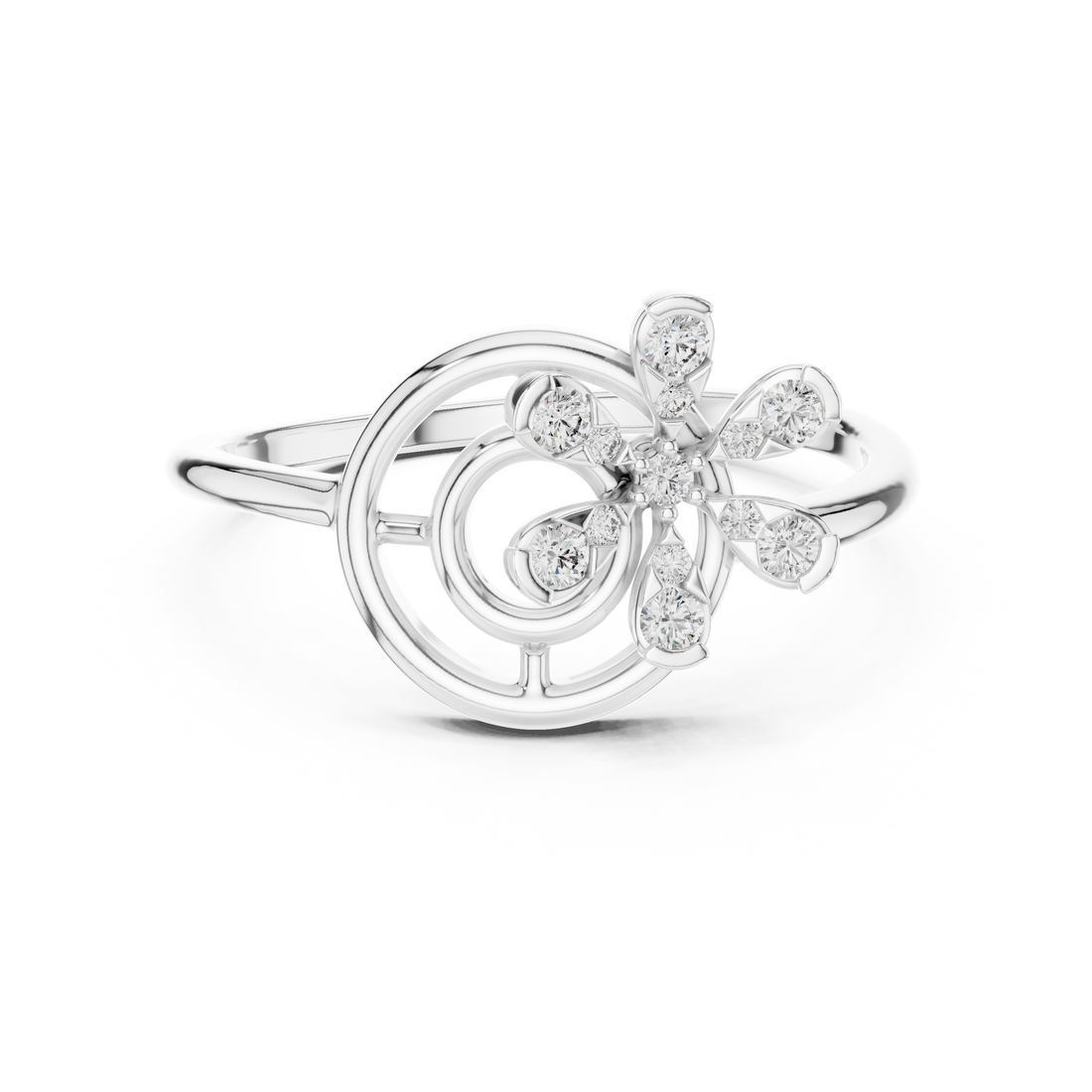 Round Cut Diamond Floral Swirl Open Circle Ring