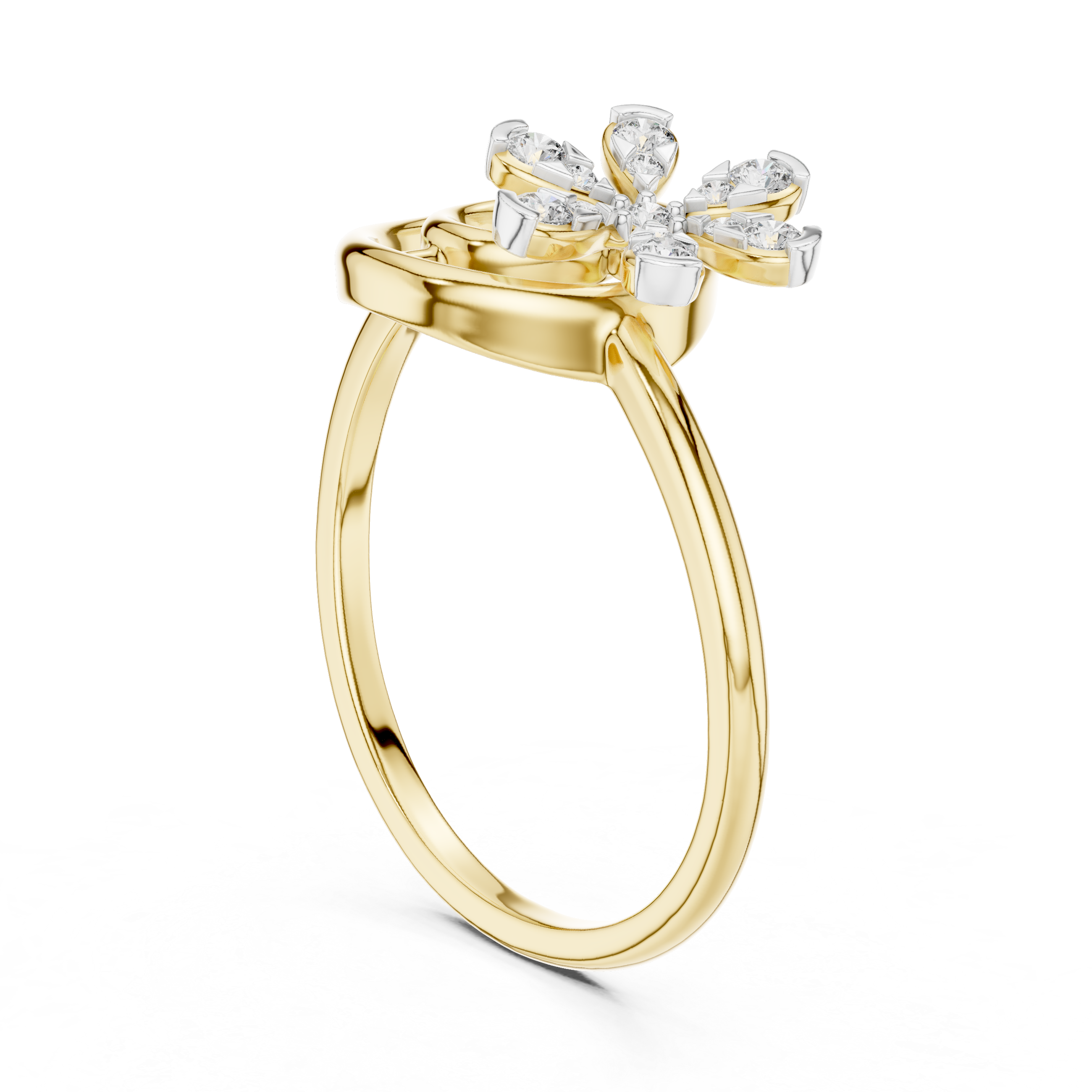 Round Cut Diamond Floral Swirl Open Circle Ring