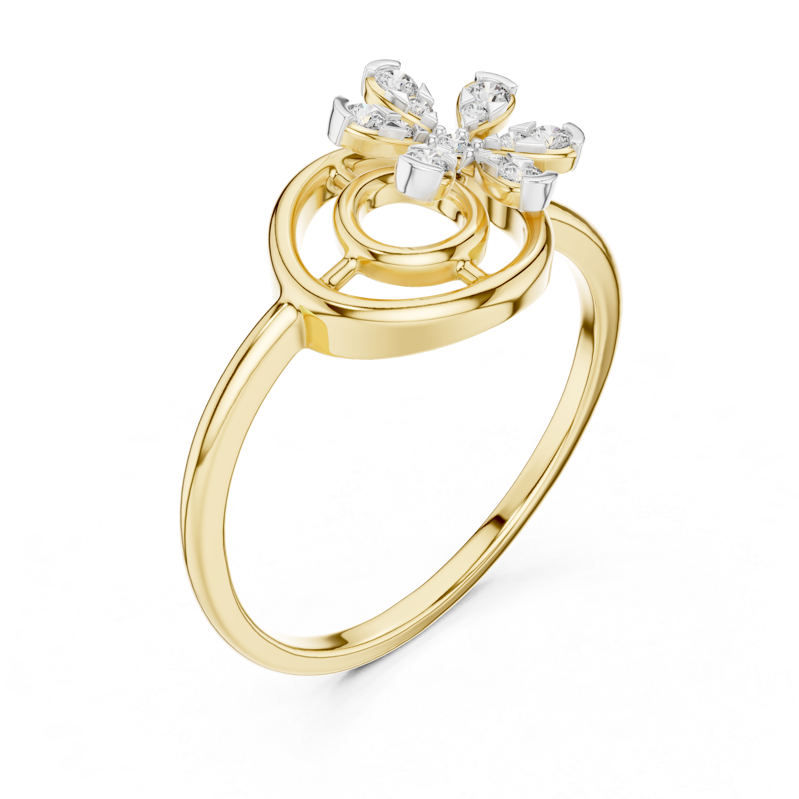 Round Cut Diamond Floral Swirl Open Circle Ring