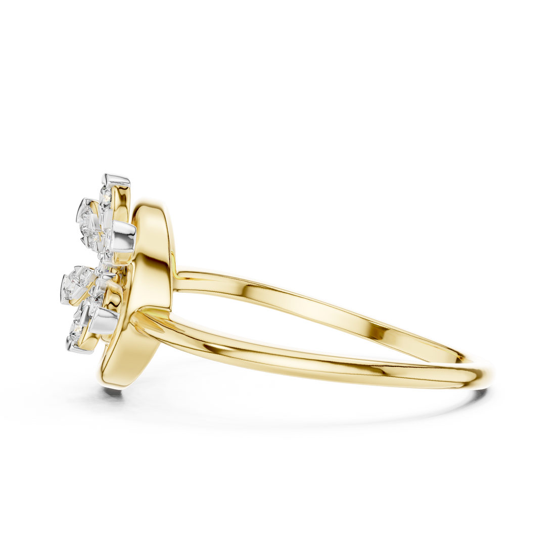 Round Cut Diamond Floral Swirl Open Circle Ring